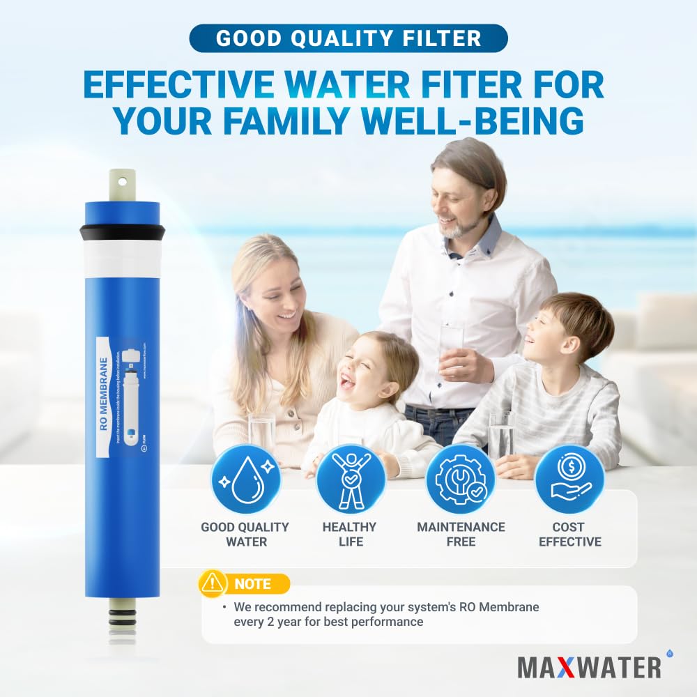 Max Water 50 GPD RO Membrane for Under Sink Drinking Water Filter System NFS/ANSI 58 Certified Universal Fit Replacement Cartridge for FLTMEME50, WP560018, TW30-1812-50 (4 Pack)