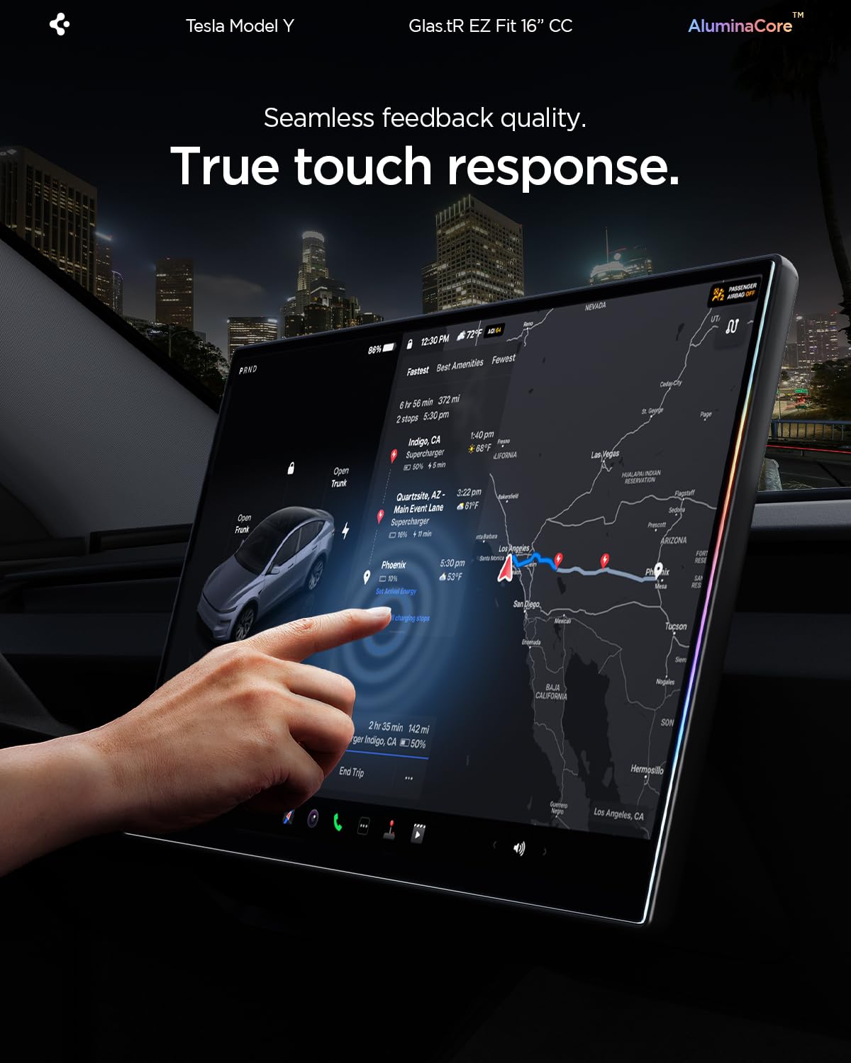 Spigen AluminaCore Tempered Glass Screen Protector [GlasTR EZ FIT] designed for Tesla Model Y Premium (2026), Model Y Performance (2025/2026) - Crystal Clear