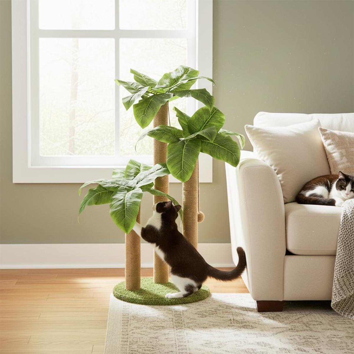 LEMONDA 31.5Inch Cat Scratching Post,Cat Scratcher with 3 Scratching Poles & Dangling Ball for for Indoor Outdoor Kitten & Adult Cat Use