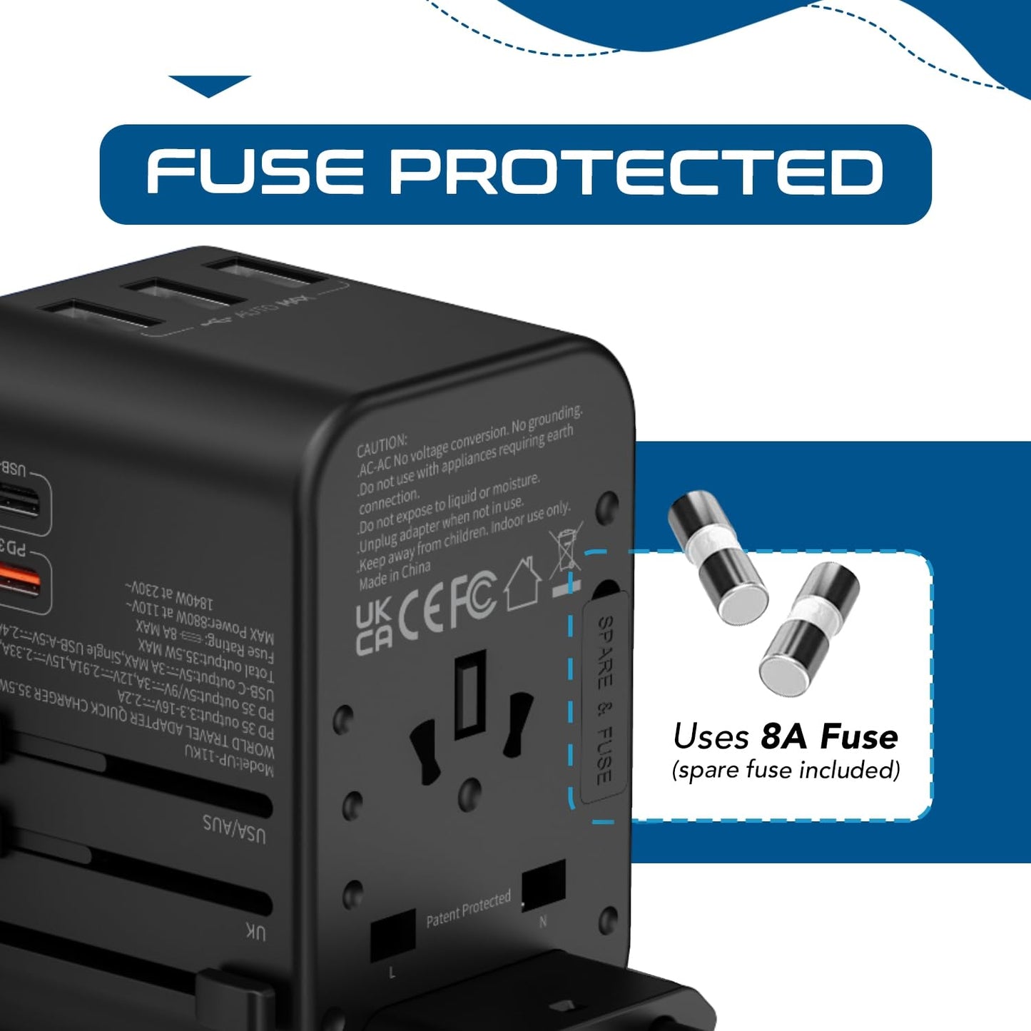 Ceptics World International Travel Plug Adapter - Powerful 35W with Pd & QC 3.0 Dual USB-C Power - 3 USB Ports Wall Charger Type I C G A Outlets 110V 220V A/C - EU Euro US UK