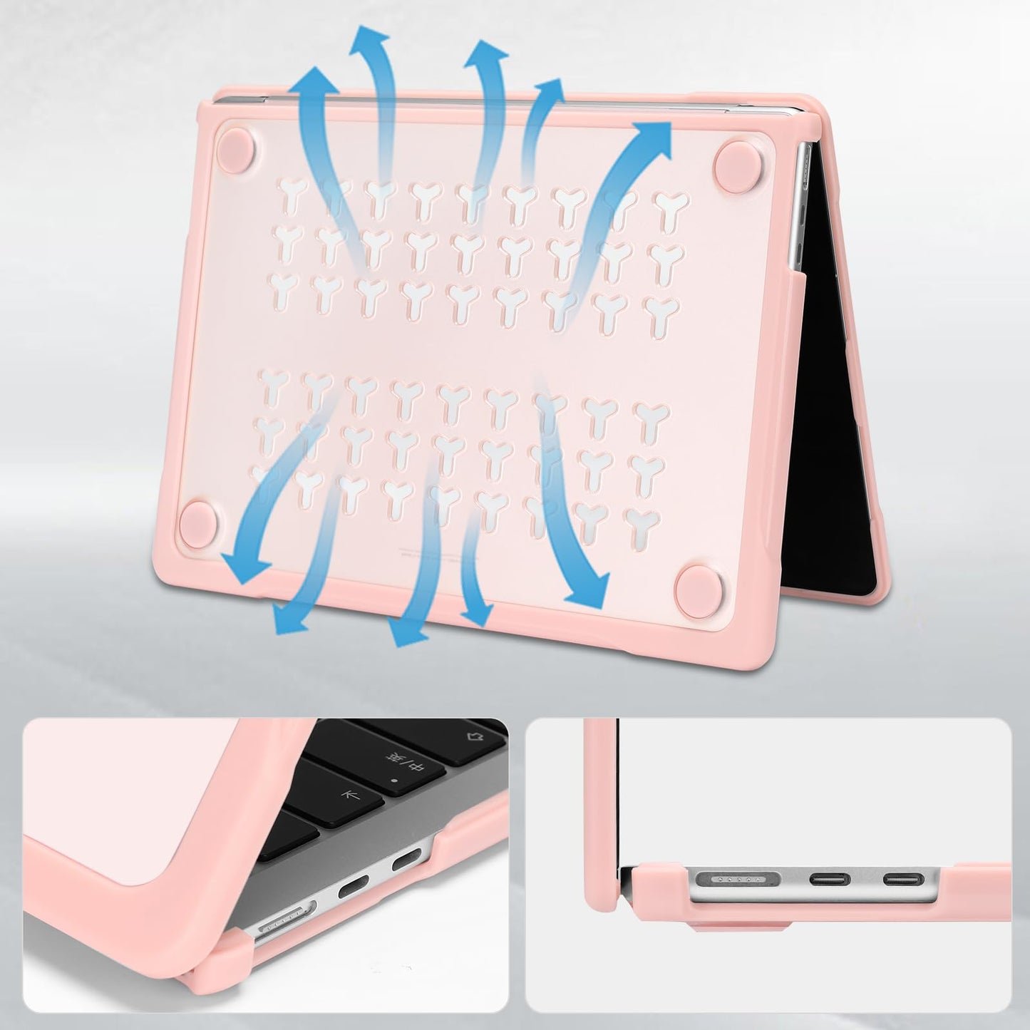 MOSISO Compatible with MacBook Air 13 inch Case M5 2026 M4 2025 M3 M2 2024-2022 A3449 A3240 A3113 A2681, 2 in 1 Kit Crack-Resistant Hard Case with Soft TPU Bumper for MacBook Air 13.6, Pink