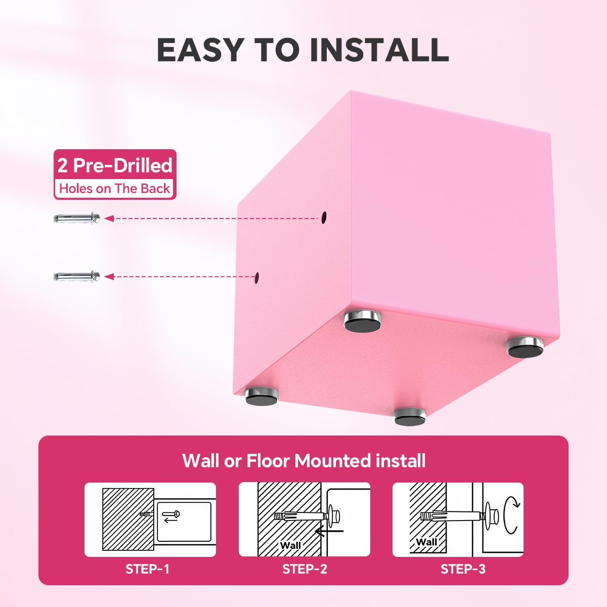 Small Home Safe, 6.7”D x 9”W x 6.7”H, Electronic Keypad Lock Security Box for Cash, Jewelry, Passport, Hidden Safe for Closet, College Dorm Room, Pink