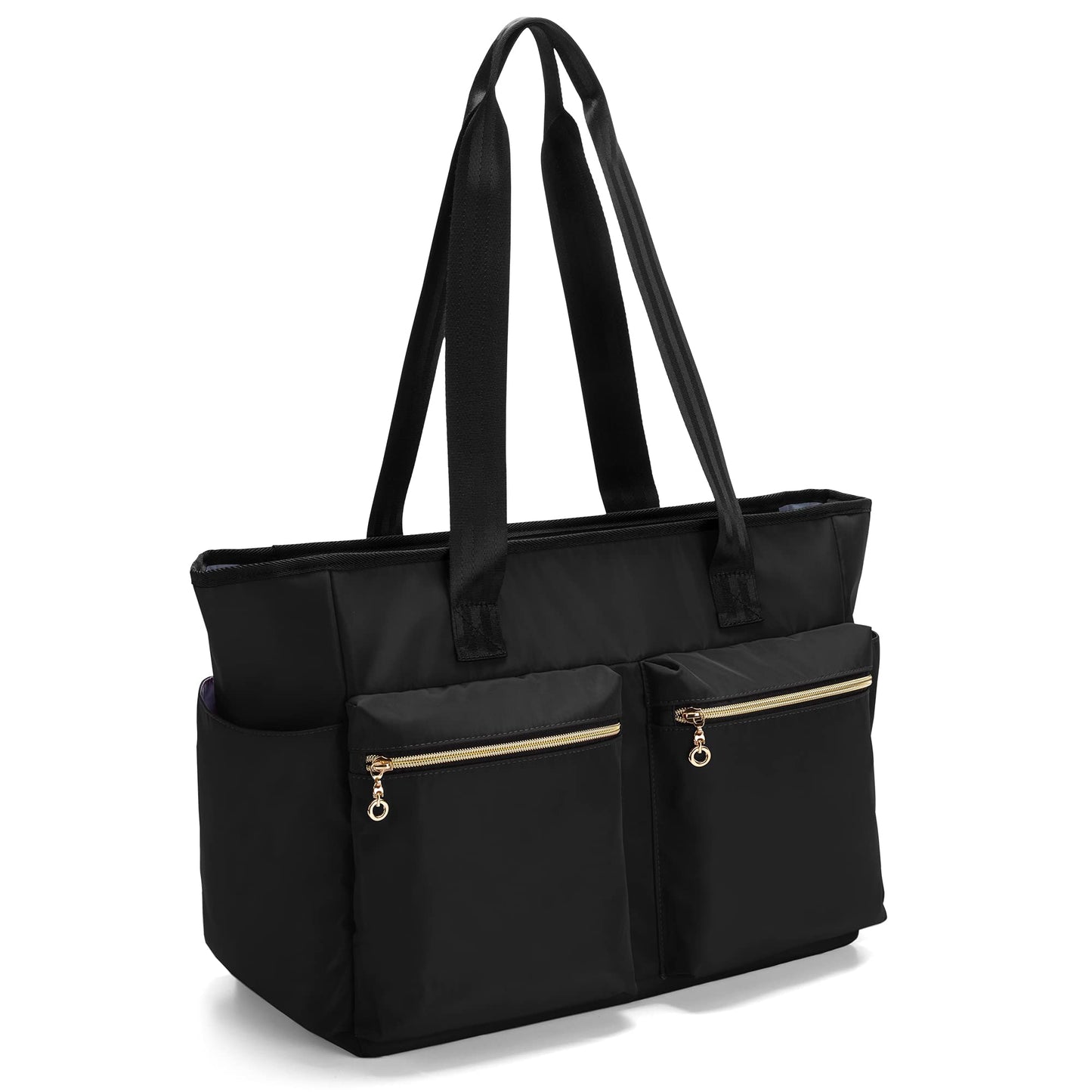 Damero Teacher Bag, Teacher Utility Tote Bag with Zip Top and Padded Sleeve for up to 15.6’’ Laptop for School, Office, Business, Black