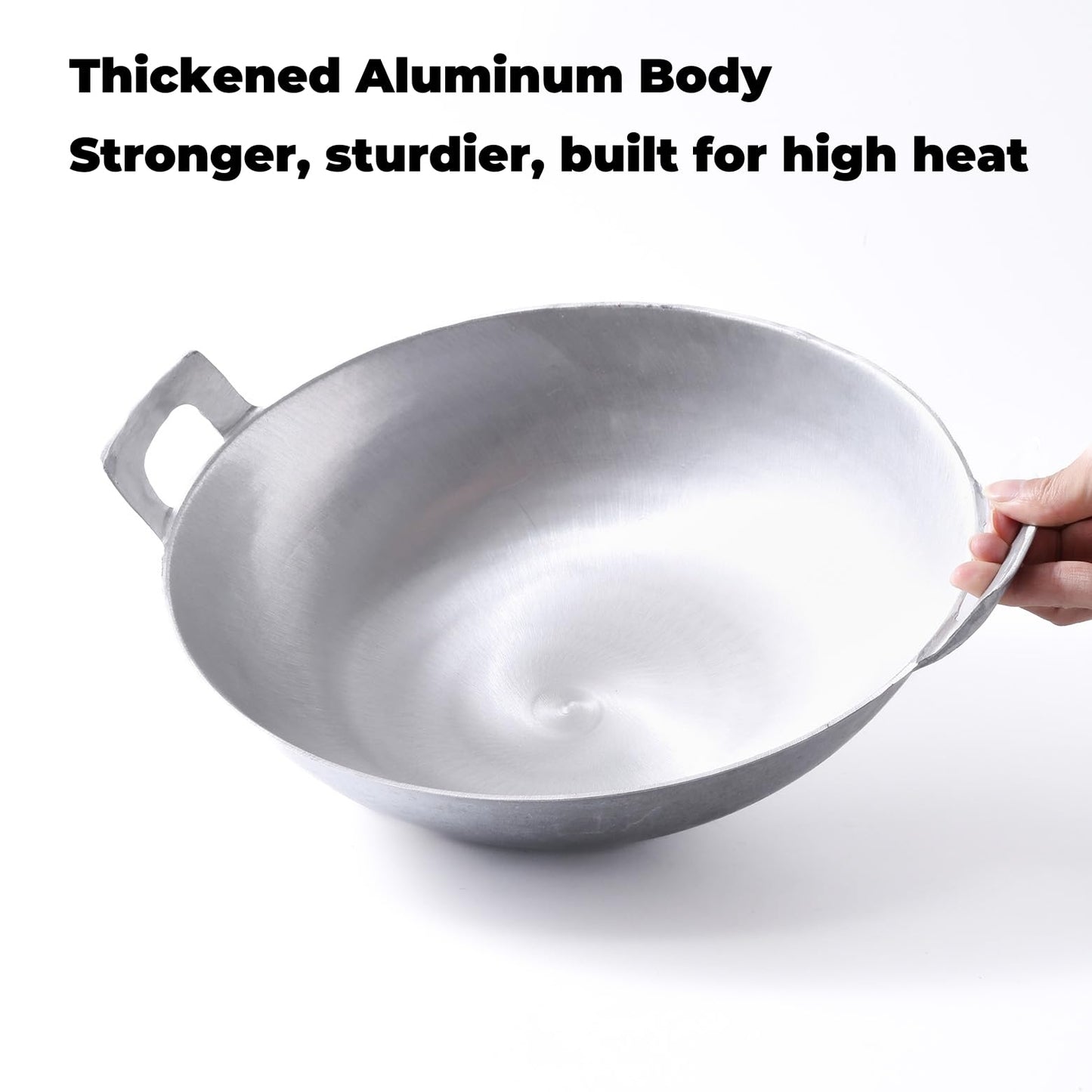 Eiqijci Kawali Filipino Wok - 13 Inch Aluminum Double-Handle Deep Round-Bottom Pan for Pancit, Stir-Fry & Shallow Frying – Traditional Filipino Cookware, Gas & Outdoor Burner Friendly