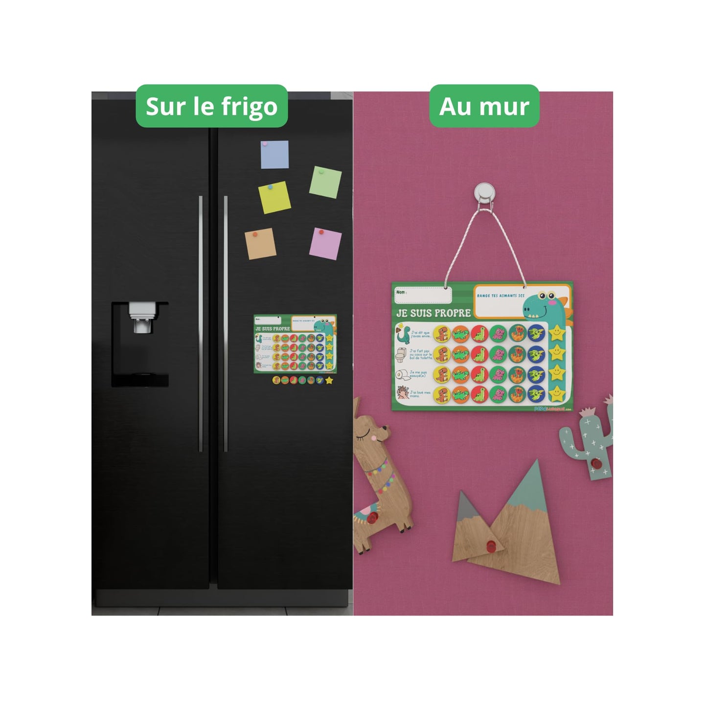 Tableau d'apprentissage de la propreté magnétique (en français) (Dinosaures)