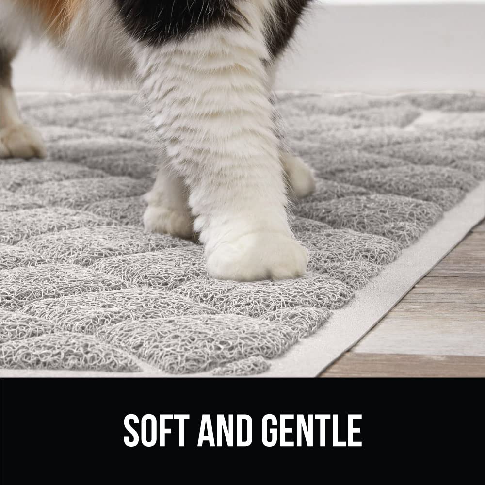 GORILLA GRIP Cat Litter Box Mat, 47x35, Water Resistant Kitty Litter Trapping Mat, Textured Backing, Easy to Clean, Less Waste and Clean Floors, Kitten Supplies for Indoor Cats, Soft on Paws, Lt Gray