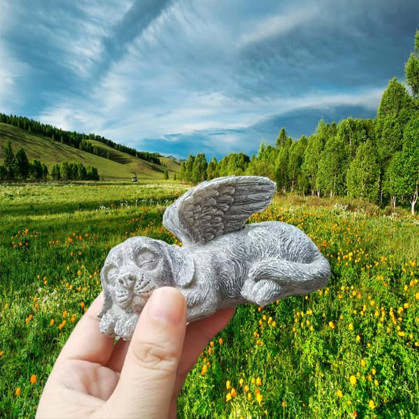 Dog Angel Wooden Urns for Dogs Ashes, Medium Wood Funeral Cremation Memorial Box with Photo Frame and a Sleeping Dog, Key, Loss Keepsake Memory Box Cremation Urns Dog pet Keepsake Memorial Gift