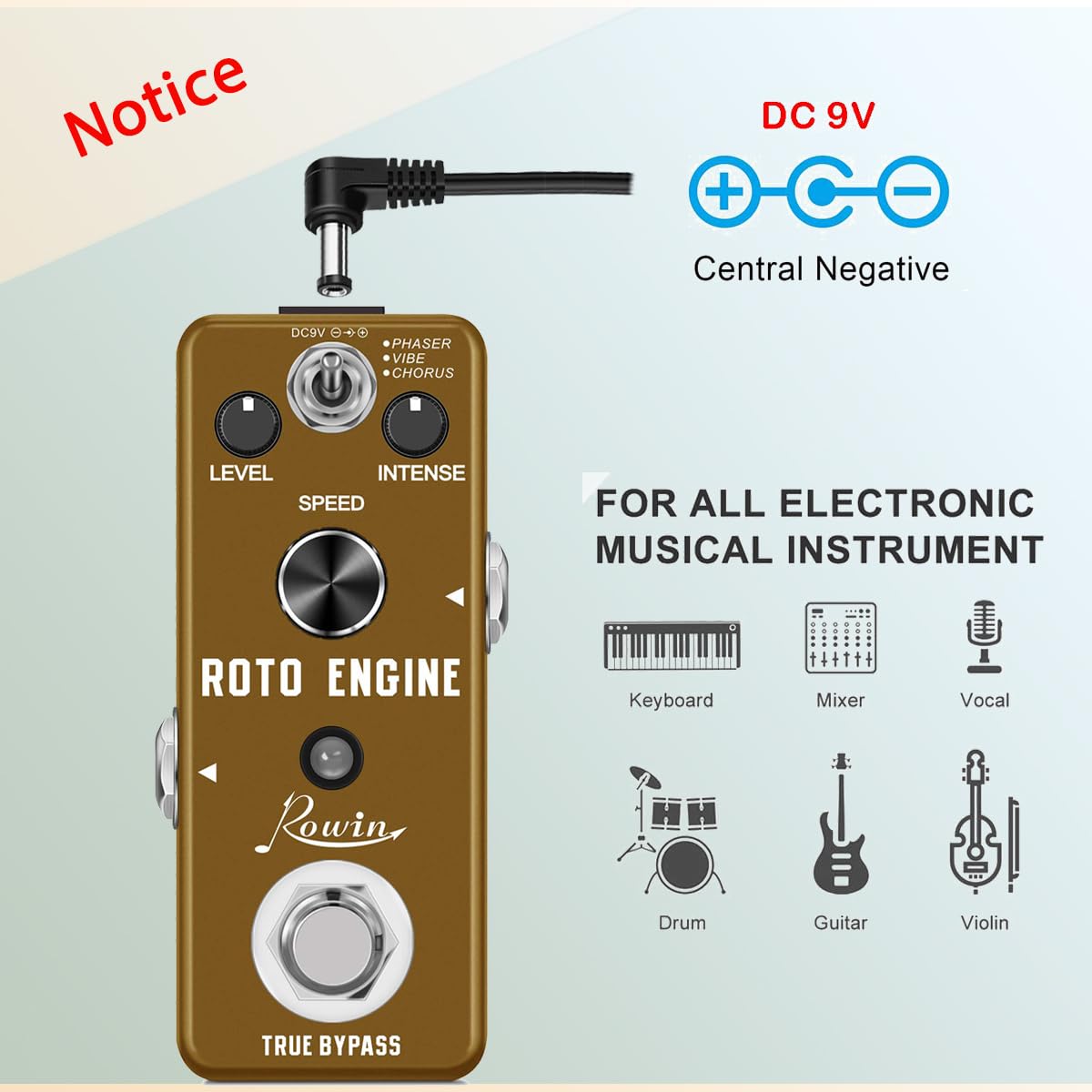 Rowin ROTO ENGINE Rotary Speaker Simulator Effect Pedal Mini Digital Guitar Effects Pedal Phaser/Vibe/Chorus 3 models with Storage of Timbre Sound Pedal True Bypass Full Metal Shell LEF-3801