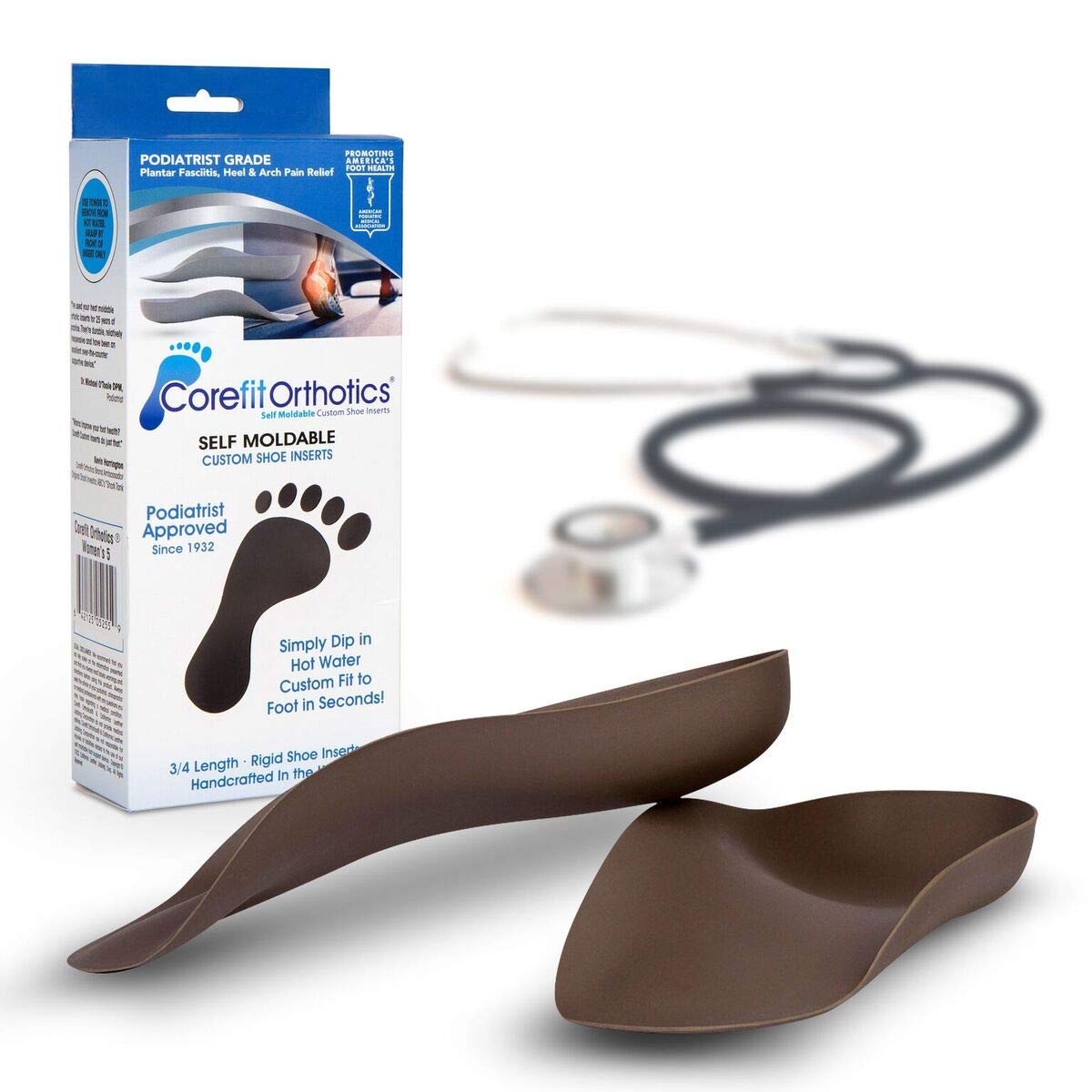 Corefit Custom Fit Arch & Heel Orthotics - Podiatrist Grade Fit at Home 3/4 Orthotic Inserts for Plantar Fasciitis, Arch, Foot & Ankle Pain - Since 1932 (US Women's 8 to 8 1/2)