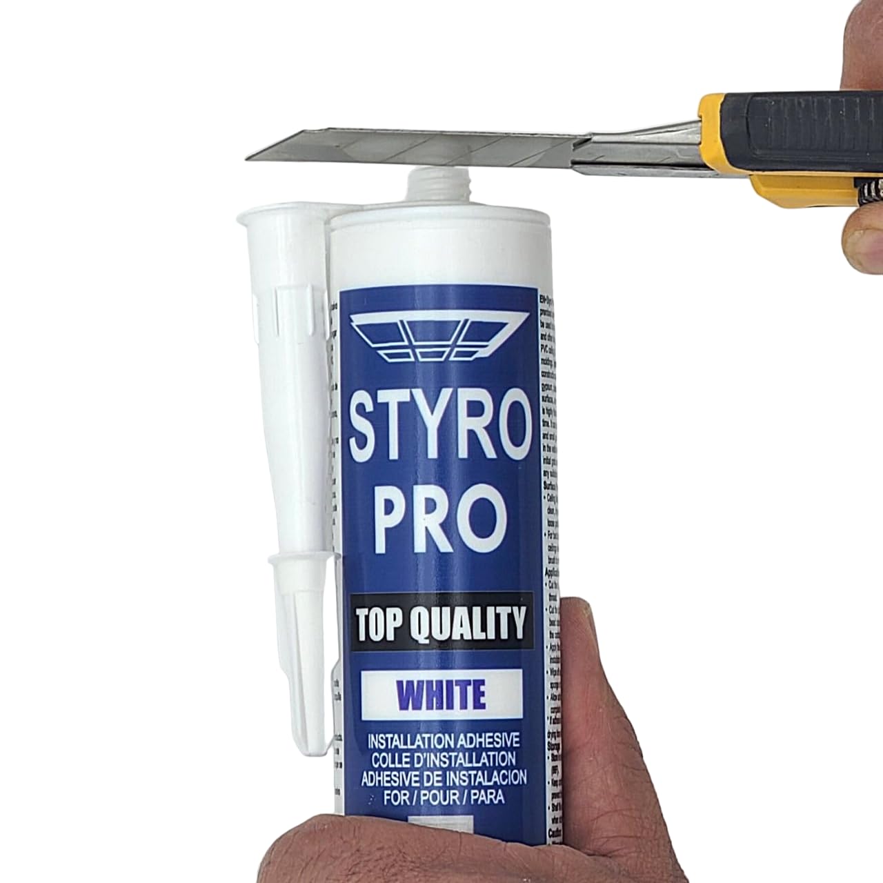 Styro Pro High Strength Water Based Premixed Acrylic Paste Adhesive. Pack of 4 Tubes. Easy to use. Works Great with PVC and Foam Ceiling Tiles. Perfect for Styrofoam Crown moldings.
