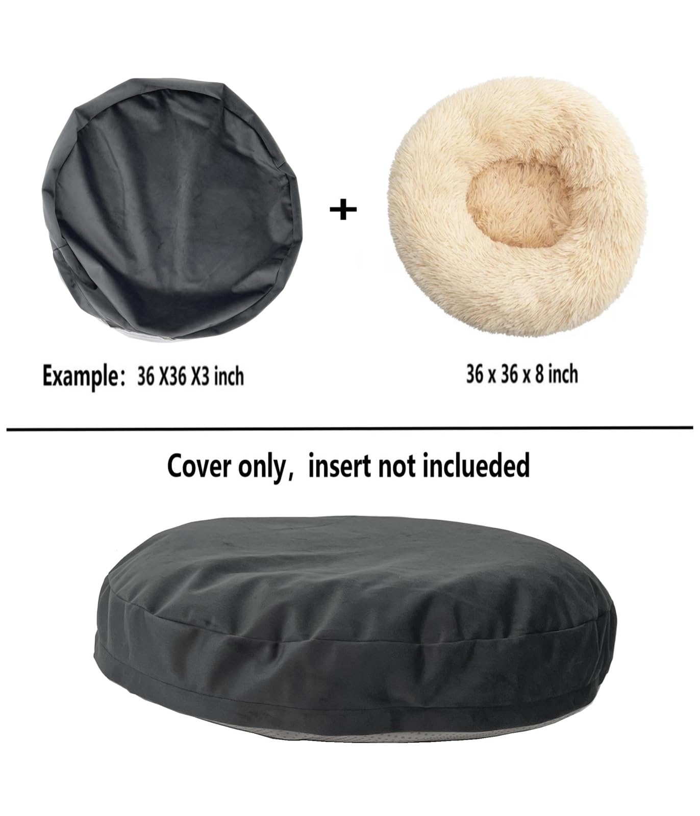 EechicSpace Grey Velvet Round Dog Bed Cover Waterproof Replacement Cover Only 44 Inch