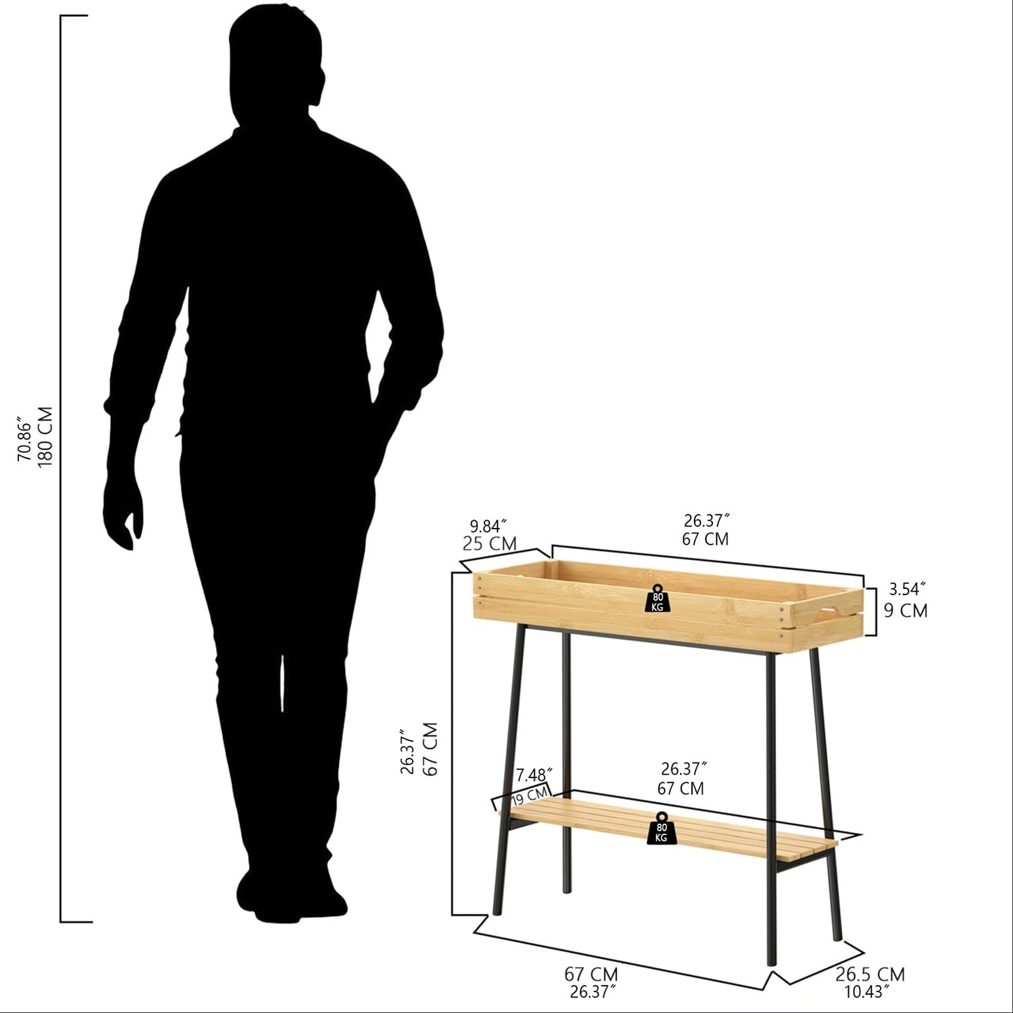 BAMBANG Bamboo Plant Stand Indoor, 2 Tier Wood Small Plant Table, Tall Plant Stand for Indoor Plants, Window Sill Plant Shelf, Flower Pot Holder Plant Bench Plant Rack for Living Room Balcony Outdoor