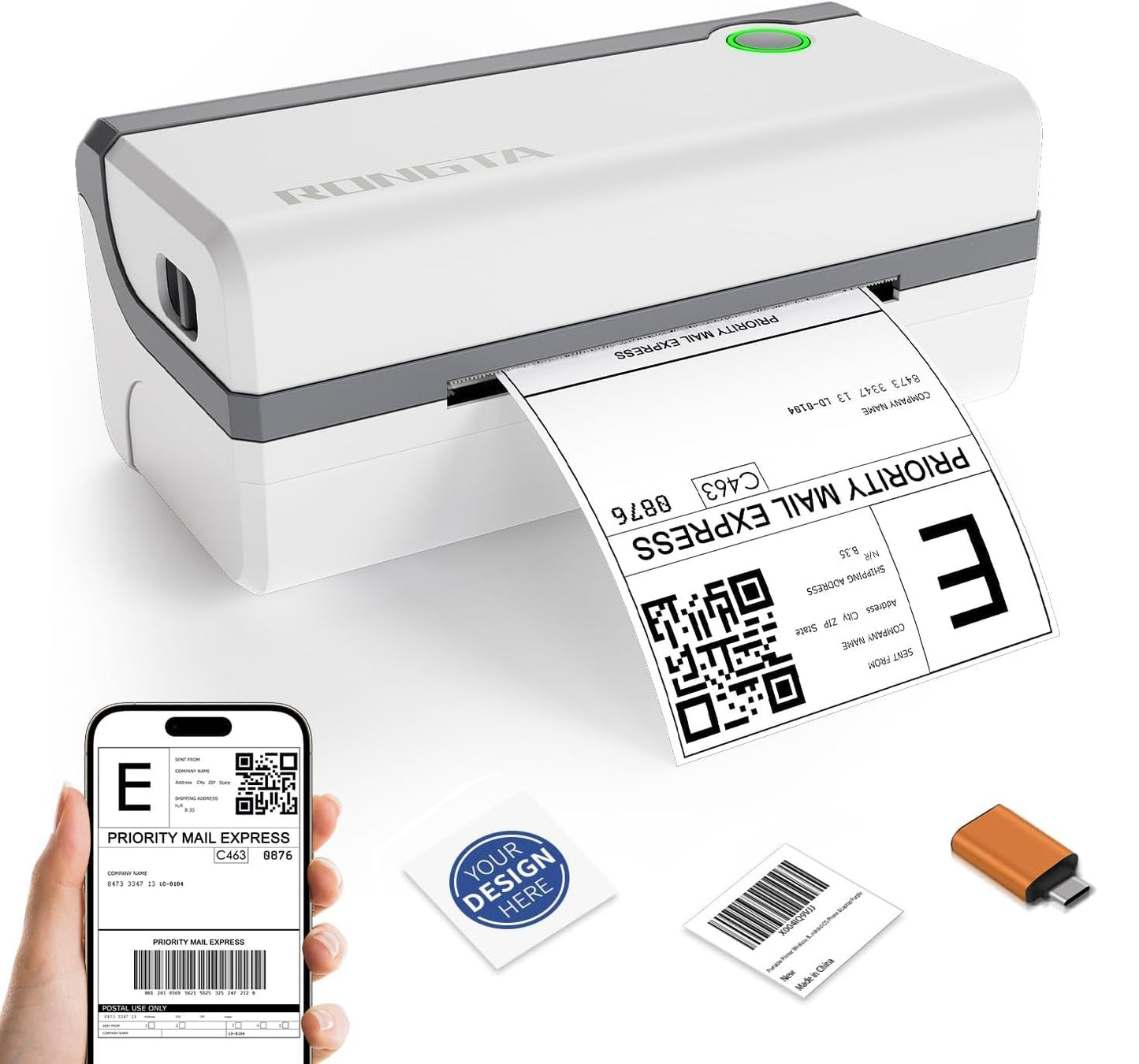 Rongta Bluetooth Thermal Shipping Label Printer, Wireless 4x6 Label Sticker Printer for Shipping Packages, Support Android, iPhone, Widely Used for Amazon, Ebay, Shopify, Etsy, UPS