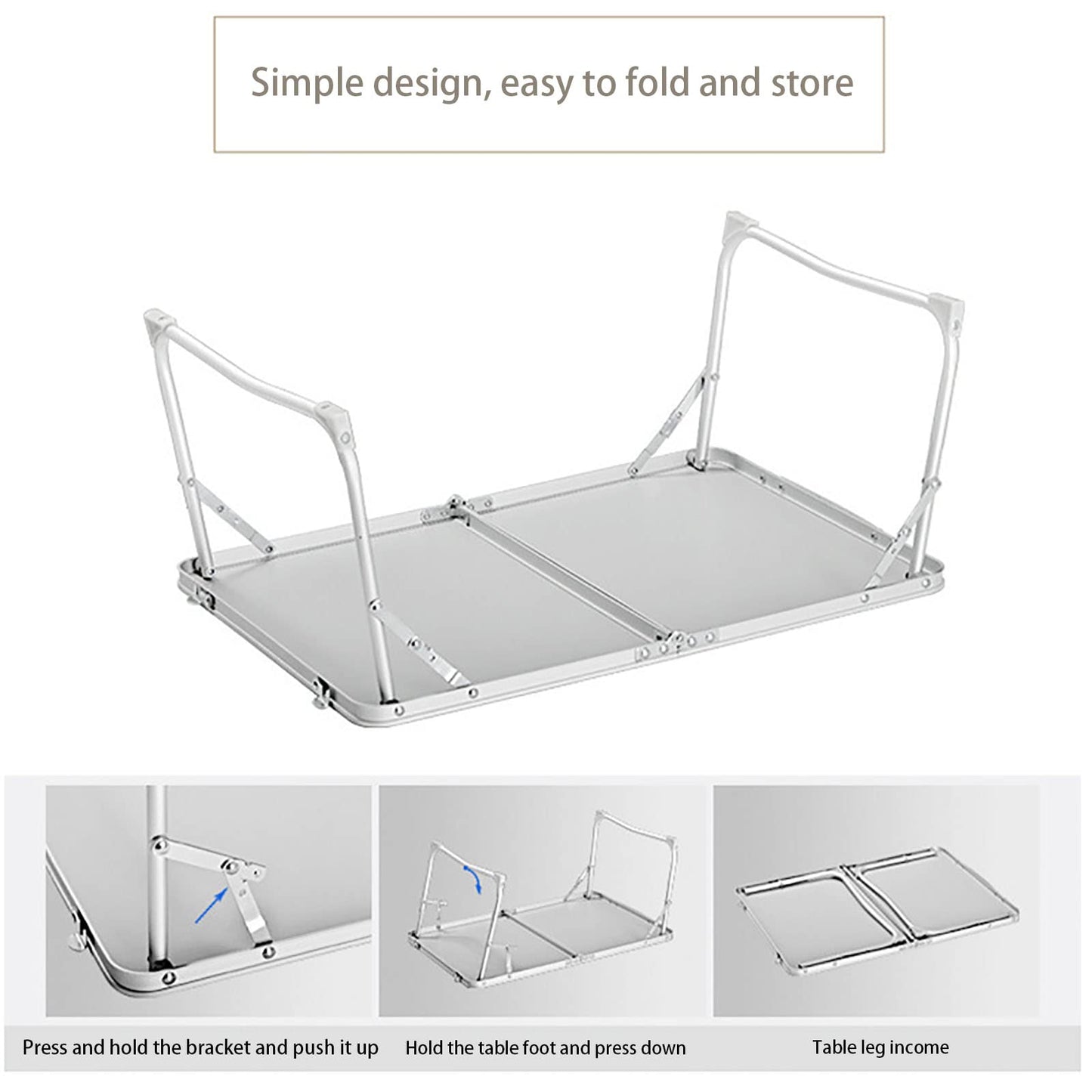 Tlingsd Foldable Laptop Table for Bed, Lap Desk, Bed Desk, Breakfast Serving Bed Tray, Portable Aluminum Alloy Mini Picnic Table Folds in Half with Inner Storage Space (Beige, Aluminum Foot)