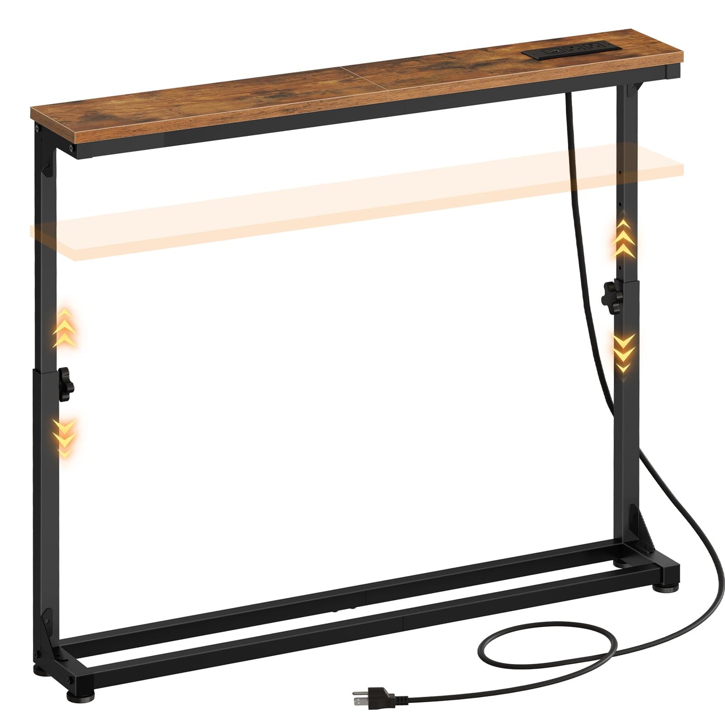 HOOBRO Narrow Console Table with Adjustable Height (25''-32.9''), Skinny Sofa Table with Charging Station, Behind Couch Table, 39.4" W x 5.9" D, for Living Room, Entryway, Rustic Brown BF95UXG01