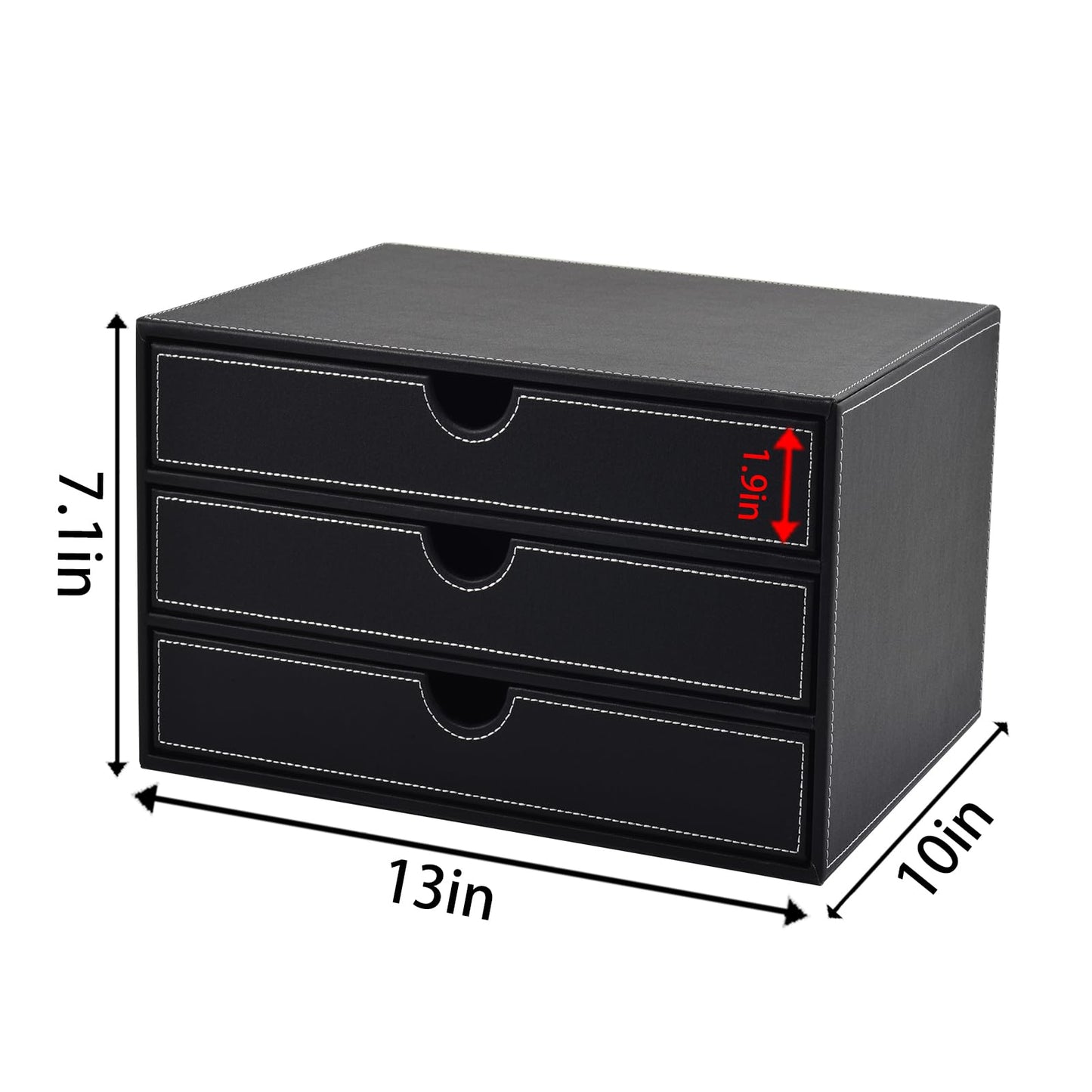 Faux Leather Desk Organizer with3 Drawers Executive Office Supplies Desktop Filing A4 File Cabinet/Holder,Stackable Storage Box for Jewelry/Bill/Paper/Documents/Makeup Home Decor Accessories(Black)