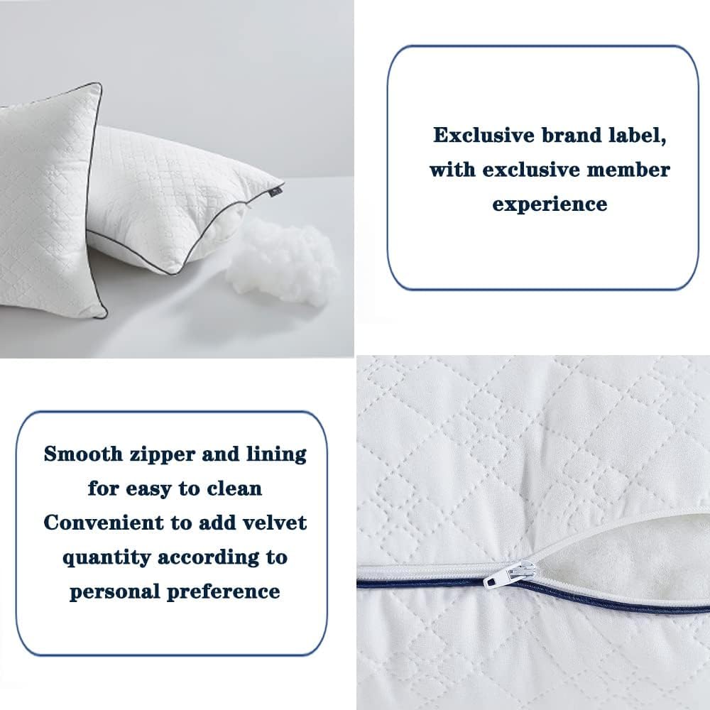 JSWF Bed Pillows for Sleeping Queen Size 4 Packs，Ultra Soft Fluffy ，Premium Soft Down Alternative Fill Set of 4 for Back,Zipper Opening Design,can add and Remove Filler According to Your Needs