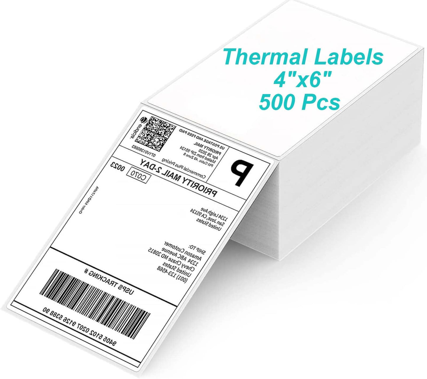 Coopaty 4"x6" Fanfold Direct Thermal Shipping Labels White Perforated Shipping Mailing Postage Labels, Zebra Compatible, Permanent Adhesive, Commercial Grade 4 Stack,2000 Labels