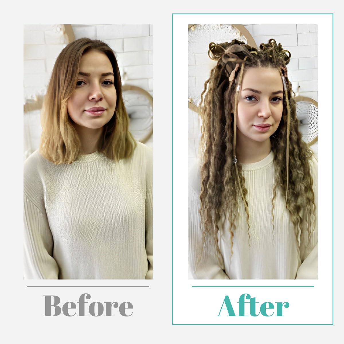 Pouweney 24 Inch 3 In 1 Dreadlock Extensions Sets, 30 Strands Mixed Brown to Blonde Synthetic SE Dreads Extensions, 100% Handmade Soft Single Ended Curly Boho Wavy Dreads for Girls