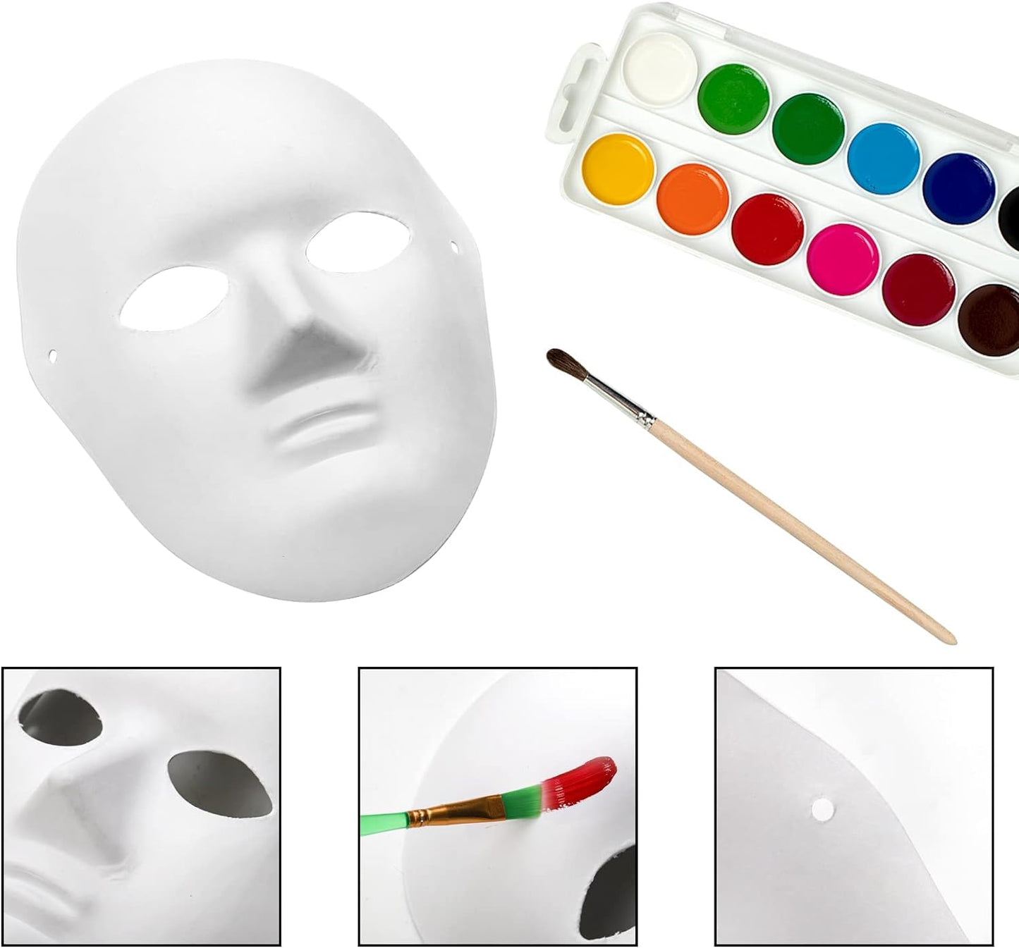 Nicunom 40 Pack DIY Full Face Masks, 2 Sizes Paintable White Plain Masks, Paper Mache Mask for Cosplay Halloween Dance Party