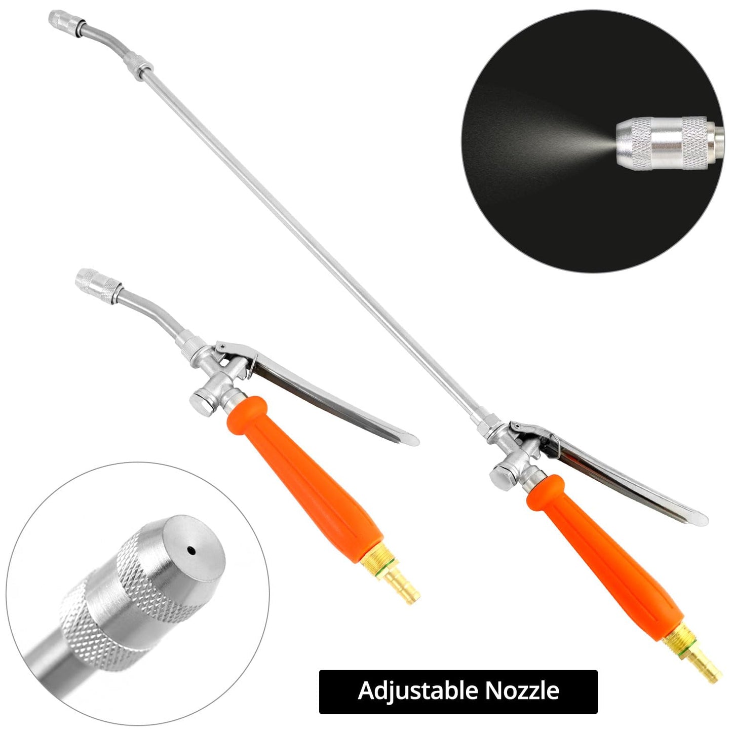 QWORK 2Pcs All Metal Replacement Sprayer Wand Kit - 29 Inch, Adjustable Nozzle, Brass Barbs Match 3/8'' & 1/4'' Hoses, Universal Sprayer Wand with Shut off Valve & 2 Hose Clamps