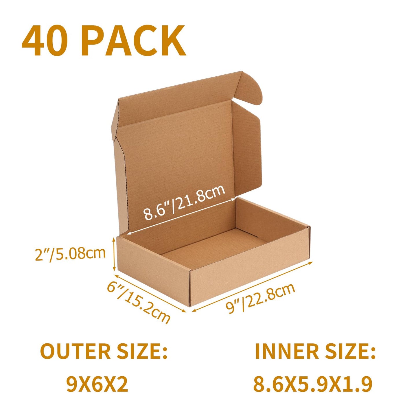 PHAREGE 9x6x2 inch Shipping Boxes Bulk 40 Pack Brown, Tab Lock Tuck Top Mailer Boxes for Packaging Small Business, Small Cardboard Gift Boxes for Wrapping Mailing Present