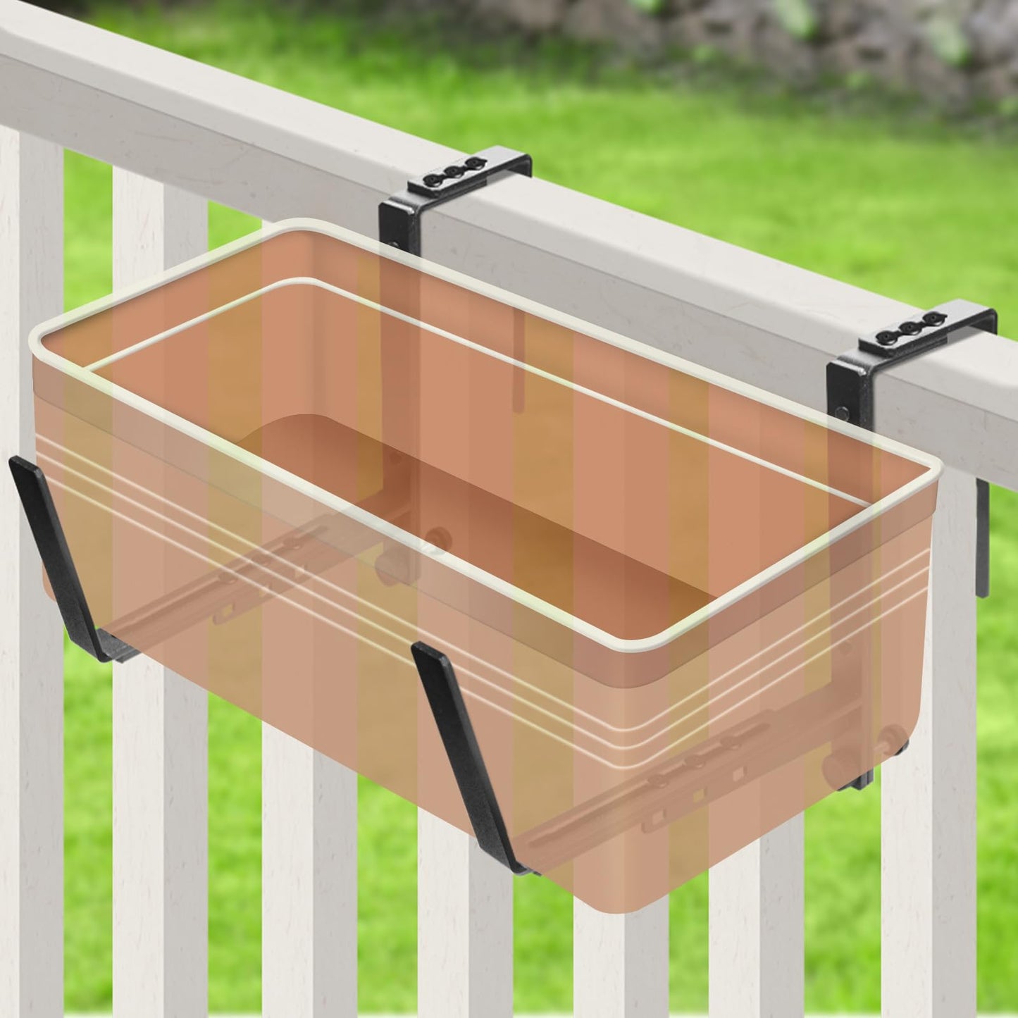 ZUIWAN 4 Pcs Adjustable Railing Planter Boxes Brackets,Heavy Duty Iron Window Box Planters Holder Outdoor for Railings,Windowsill,Patio,Deck,Garden,Balcony,Fence,Wall,Porch,Black