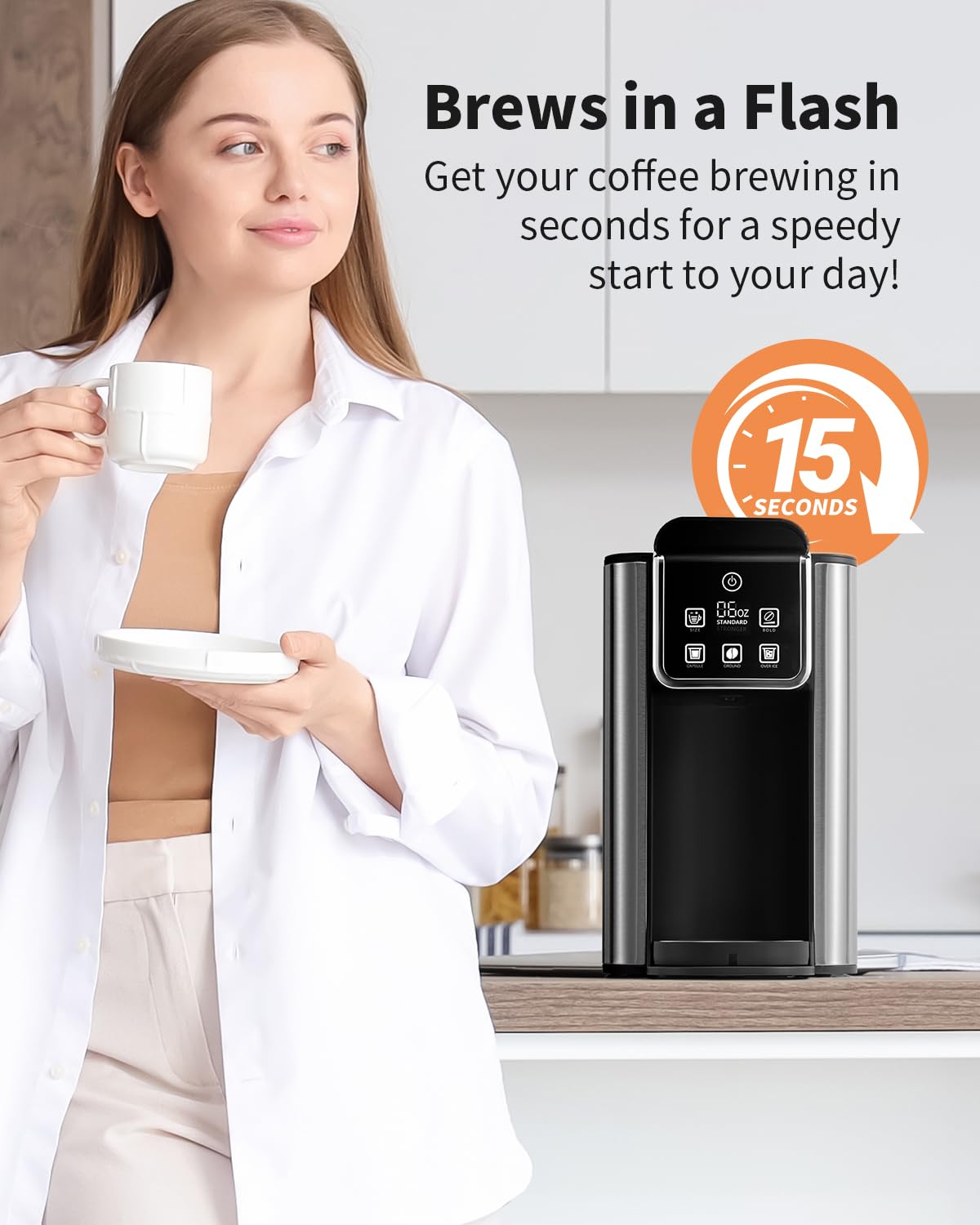 KIDISLE Hot & Iced Single Serve Coffee Maker, K Cup & Ground Coffee Compatible, Bold Flavor Setting, 6–14oz Brewing, Large 50oz Detachable Water Tank, Black 2.0