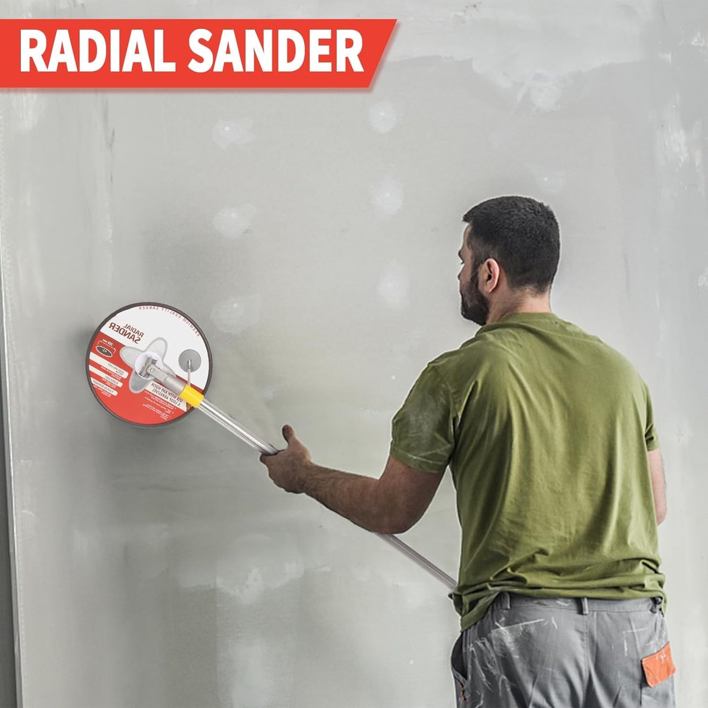 9" Drywall Sander with Extension Pole for Wall Cleaning and Polishing, 360 Circular Radial Sander + 25pcs Sanding Discs