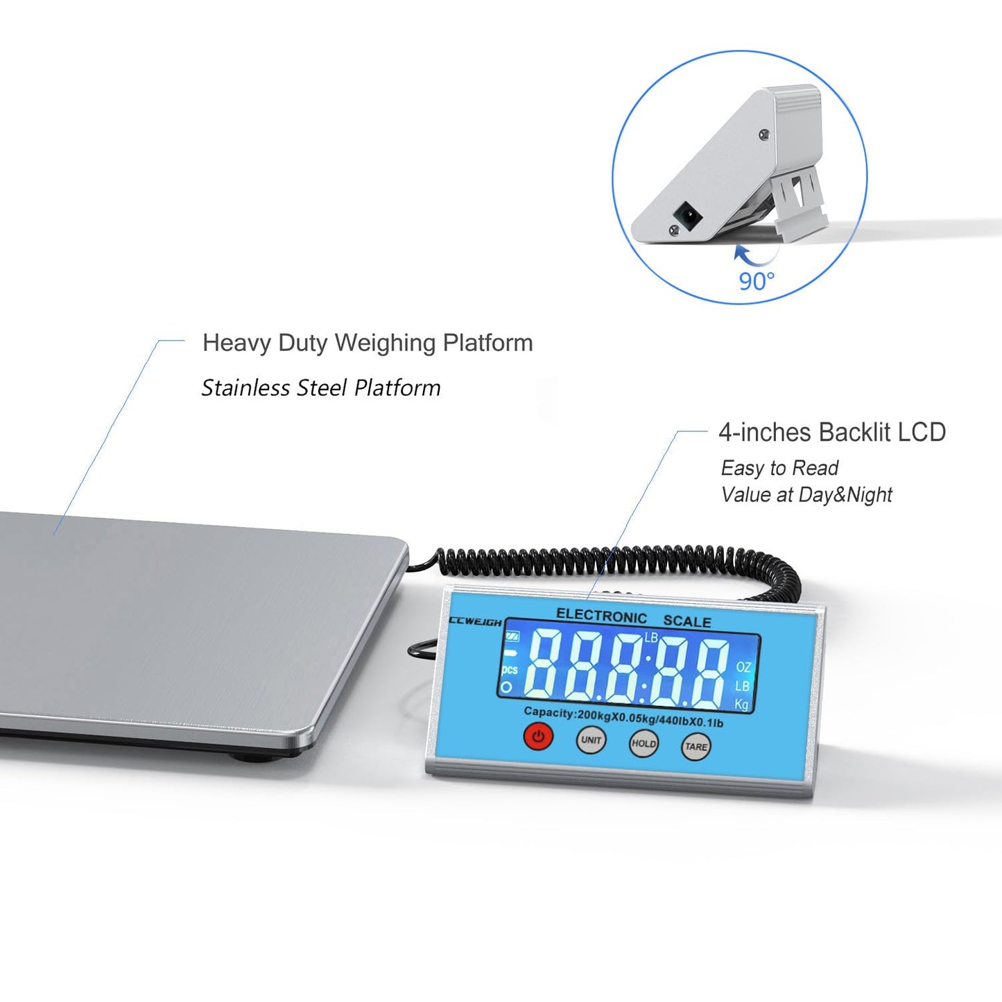 CCWEIGH Digital Shipping and Postal Weight Scale, 440 lbs x 1.76 oz, UPS USPS Post Office Scale
