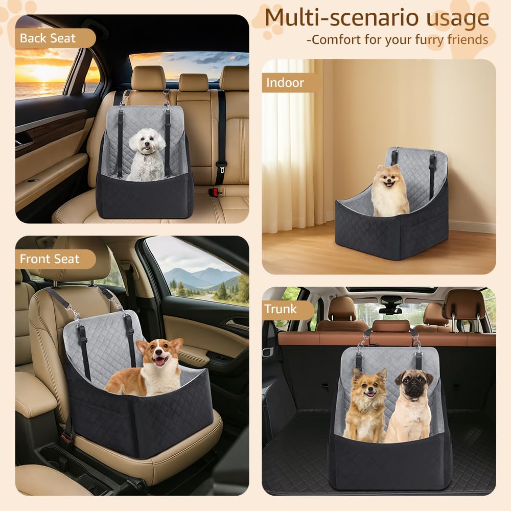 unipaws Dog Booster Car Seat for Small Medium Dogs, Elevated Puppy Car Bed with Pockets, Detachable Washable Cover, Portable Anti-Slip Travel Bed for Car