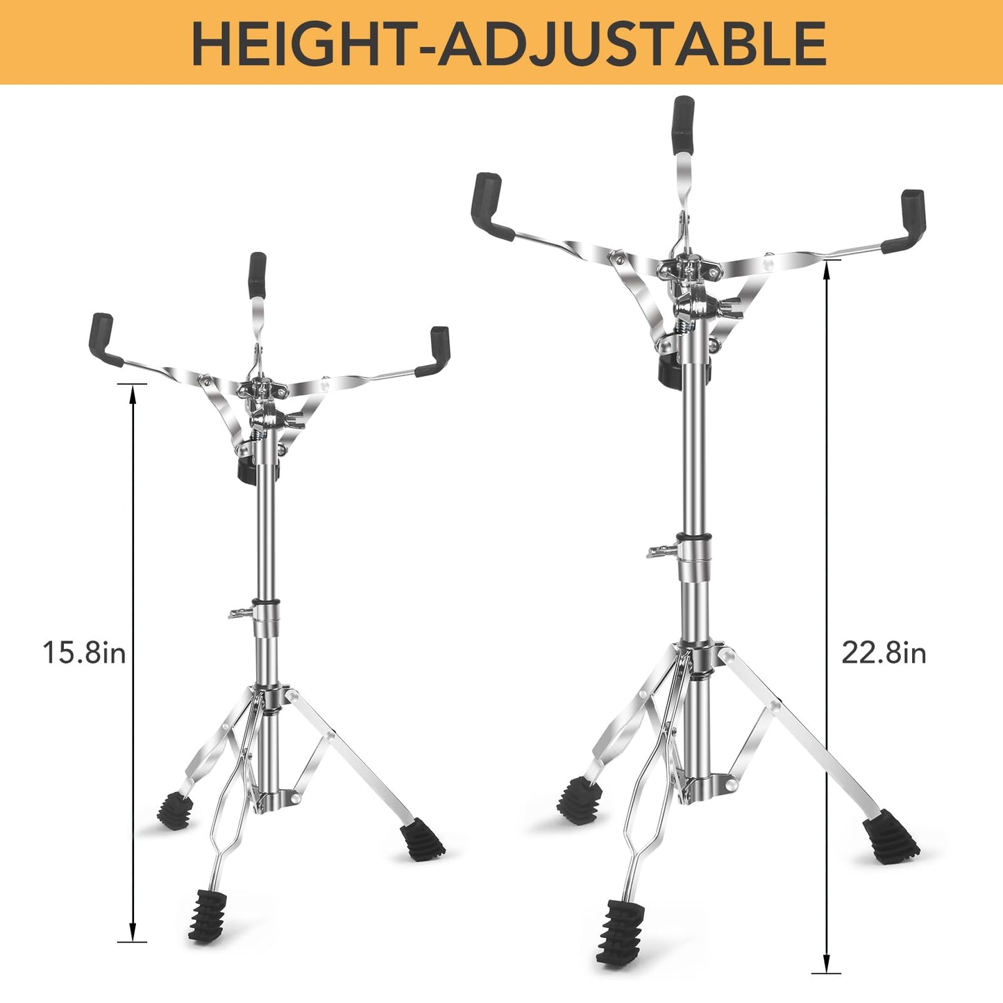 Snare Drum Stand Snare Stand with Drumstick Holder and a Pair of 5A Drum Sticks Fit for 8 to 15 Inch Snare Drum and Practice Pad, Adjustable Height 15.8 to 22.8 Inches for Drum Beginners