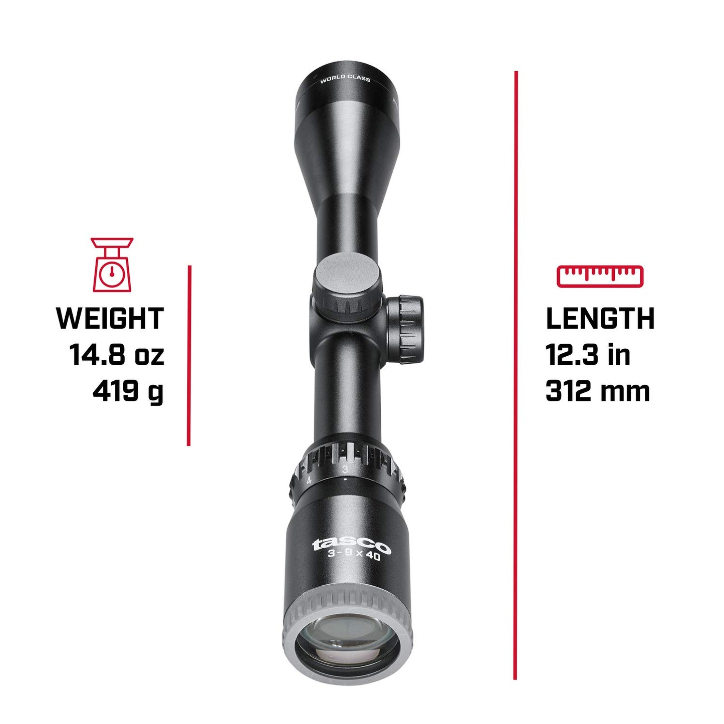 3-9x40 World Class Black Riflescope 30/30, w/Rings, Hang Box