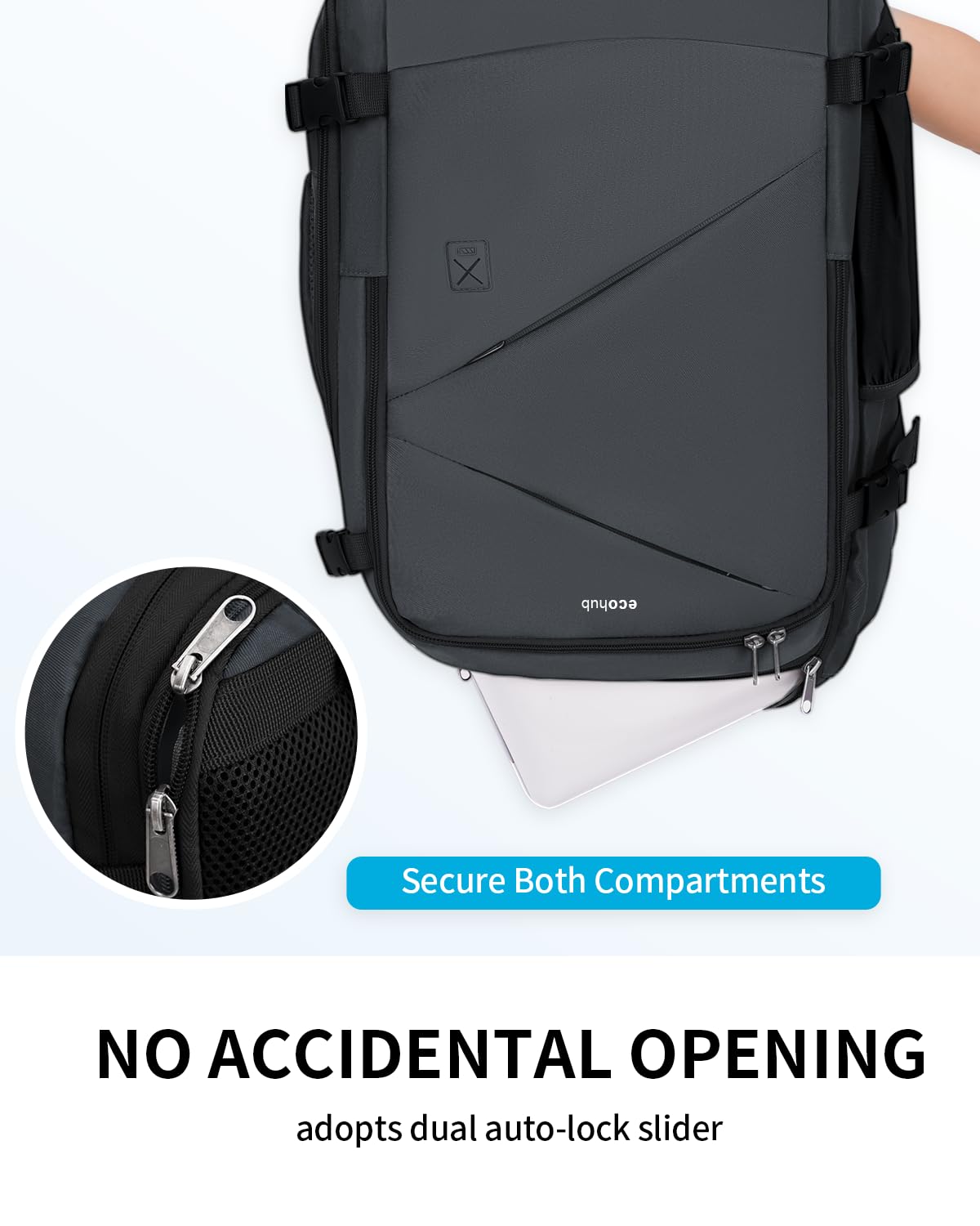 ECOHUB Travel Backpack for Men Women, Expandable Large Carry On Backpacks Essentials with Wet Pocket Cable Slot Water Resistant 12 Pockets 30L Travel Work Grey