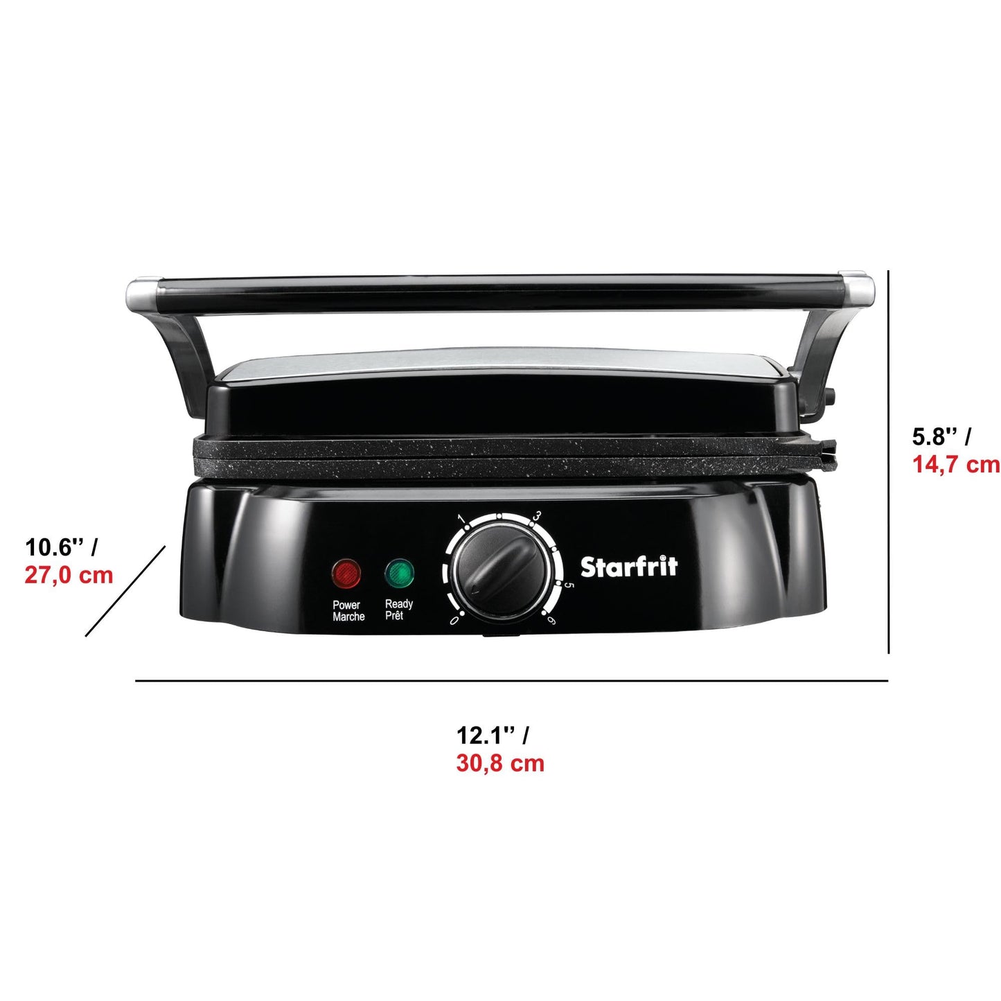 Starfrit The Rock Electric Panini Grill - 14" x 12" - Rock.Tec Non-Stick Cooking Surface - Opens 180 Degrees