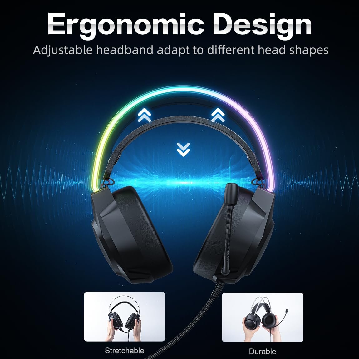 Gaming Headset with Microphone, Cat Ears Headphones for PC/PS4/PS5/Switch, RGB Backlight & Virtual Surround Sound, Lightweight Over Ear Headphones with Auto-Adjustable Headband
