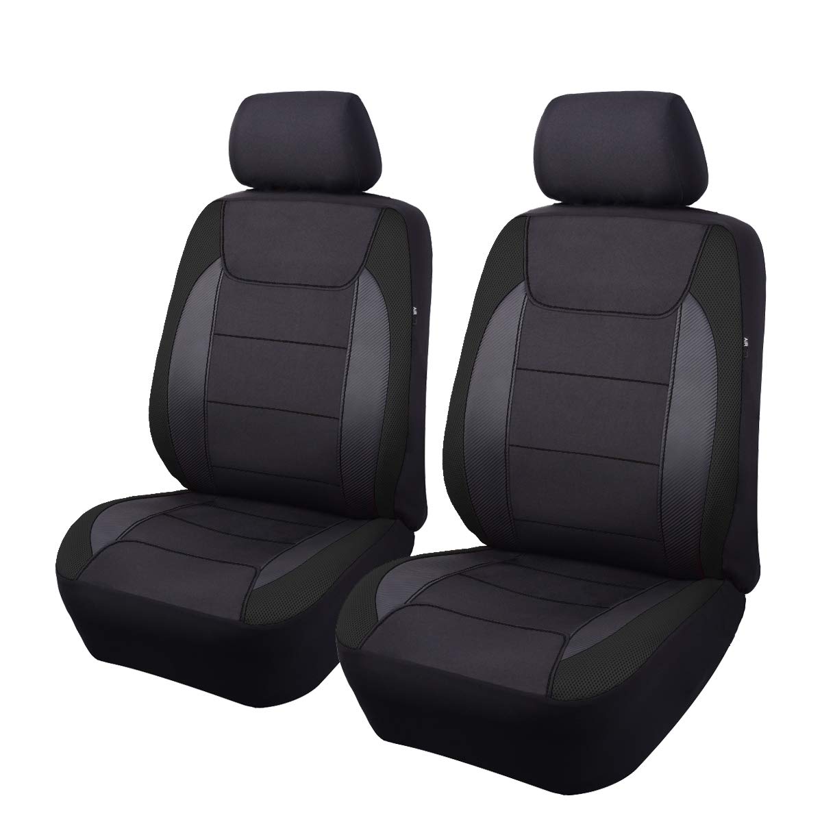Flying Banner car seat Covers Quality Carbon Fiber Faux Leather Mesh Fabric Sport Low High Back Bucket Back Pocket Arm Rest Car SUV Truck Pick UP (2 Fronts - Low Bucket, Black)