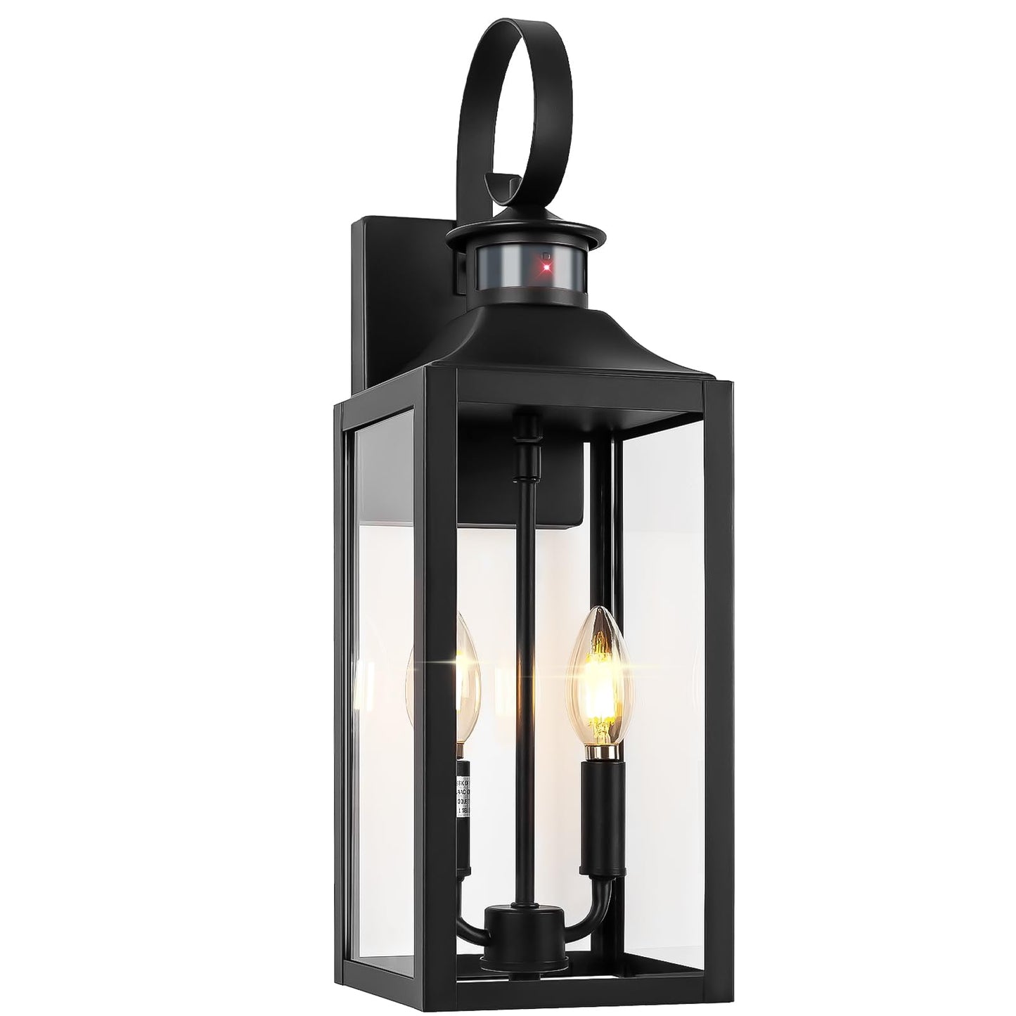 20" Black Motion Sensor Outdoor Light, Large Dusk to Dawn Outdoor Lighting Fixture, Farmhouse Wall Mounted Porch Lamp, Waterproof Sconce Light for Outside Patio, 3 Modes/2-Light/1-Pack