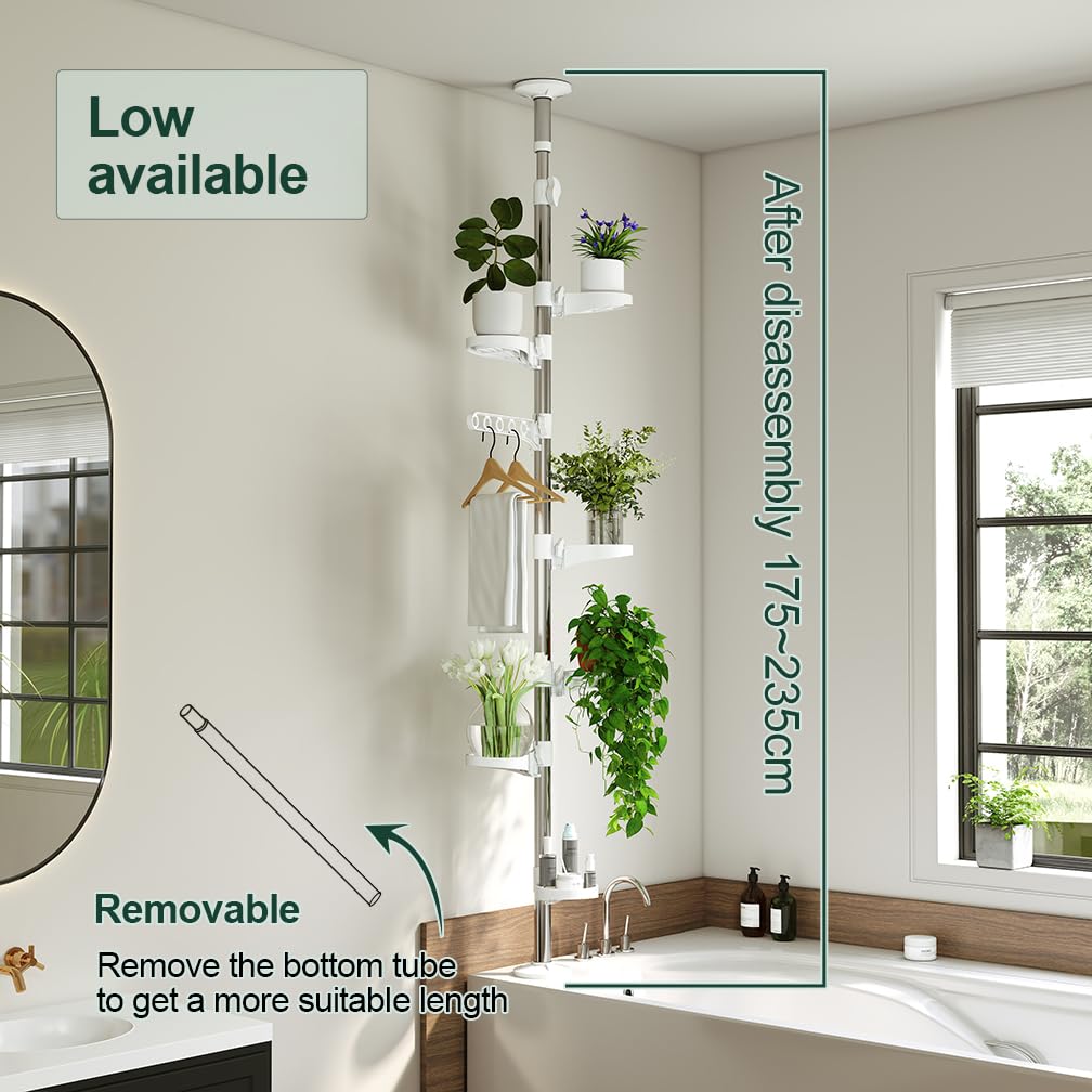 Hershii 7-Layer Tension Pole Plant Stand Indoor Decorative Metal Flower Pot Holder Display Rack Floor to Ceiling Adjustable Hanging Corner Shelf Space Saver - Ivory