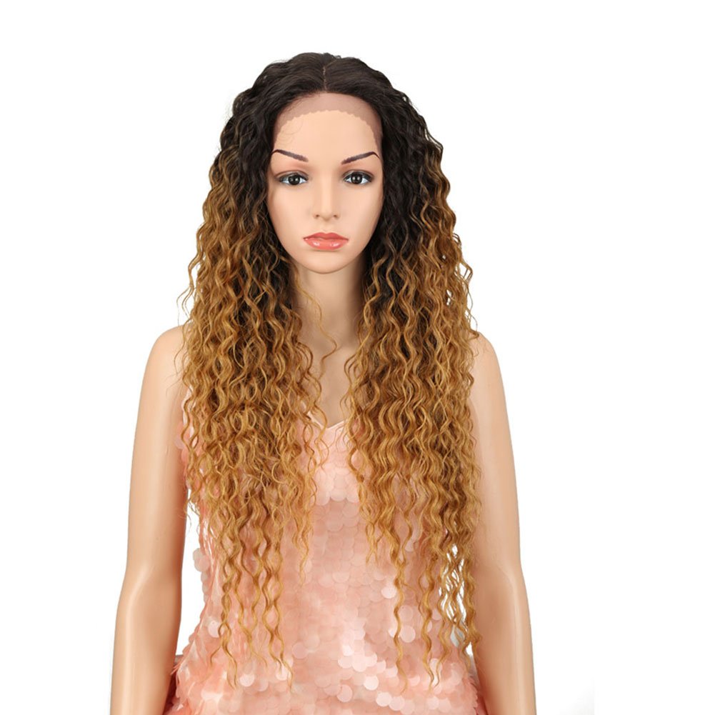 Style Icon Lace Front Wigs 28” Long Curly Wig for Women Ombre Blond Synthetic Wigs Density 130% Heat Resistant Replacement Wig (28", SOP43026)