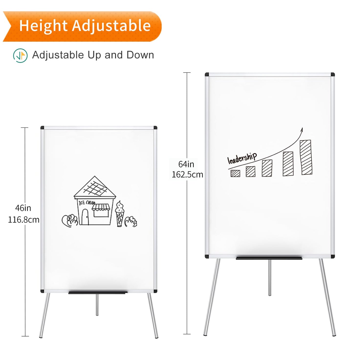 VIZ-PRO Tripod Easel Whiteboard, Height Adjustable Flipchart Easel, 36 x 24 Inches