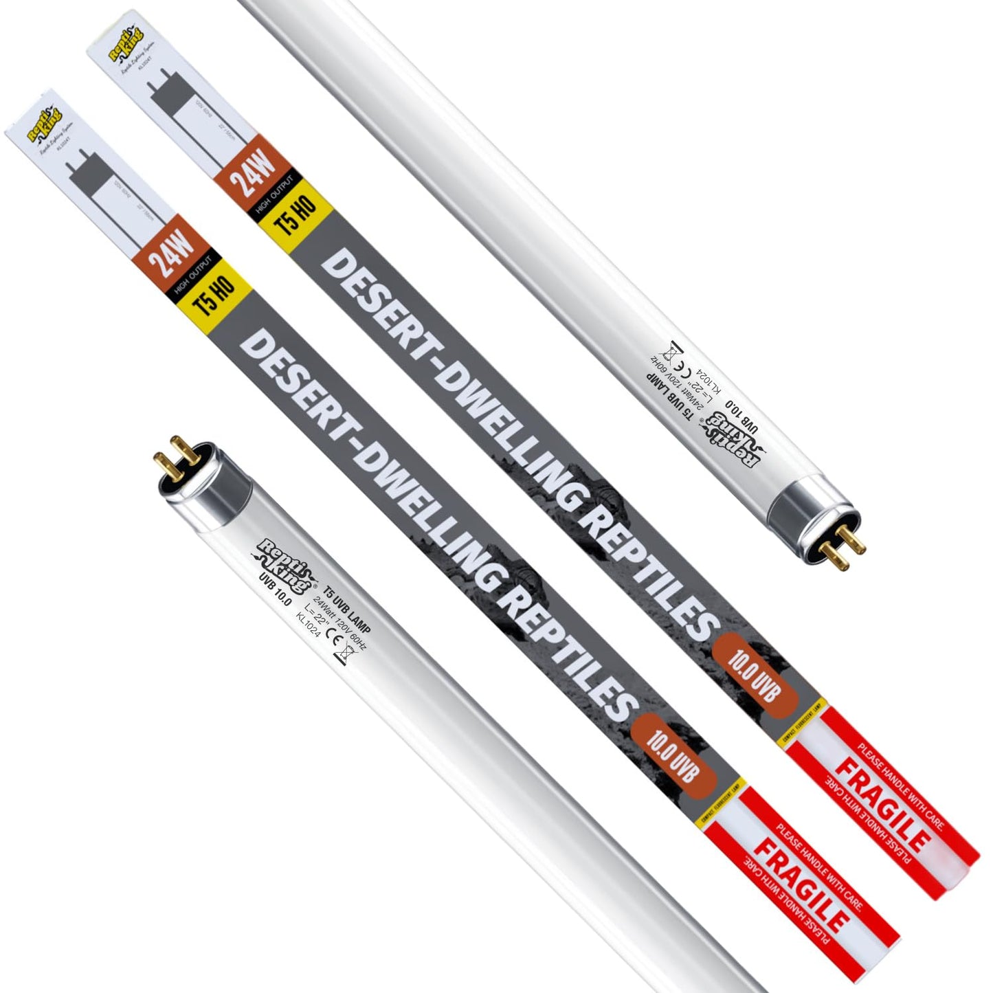 ReptiKing T5 Reptile 24W UVB 10.0 Tube, 2 Pack for Desert Reptiles and Bearded Dragons, 22"