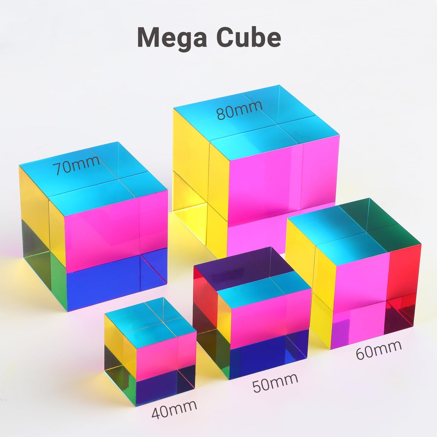 iKeelo Color Mixing Cube (60mm) with Stand - Cyan, Magenta, Yellow - Magic Optical Cube Novelty Physic Toy for Birthday and Christmas