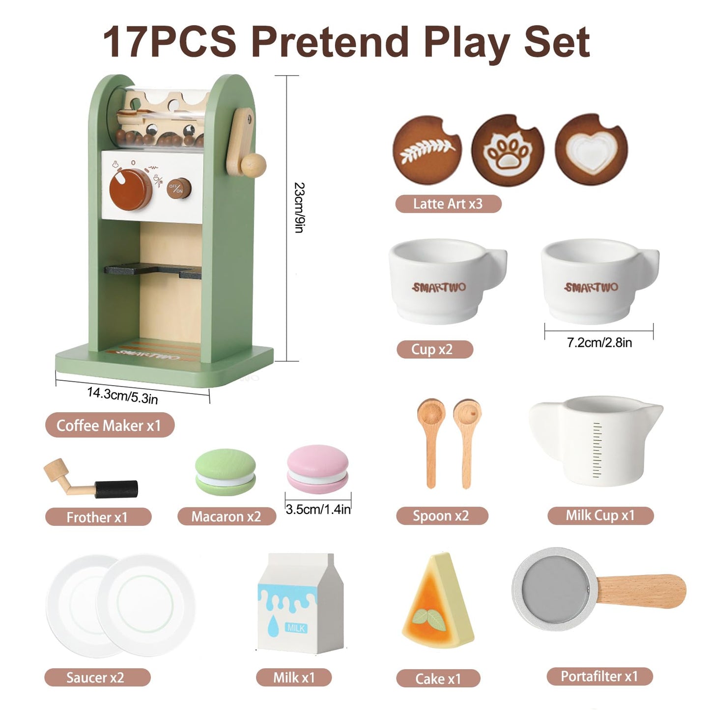 Smartwo Montessori Toy of Coffee Maker Playset, Wooden Kitchen Accessories Play Food for Toddler Pretend Play, Choice for Boys and Girls 3 4 5 6 Years Old