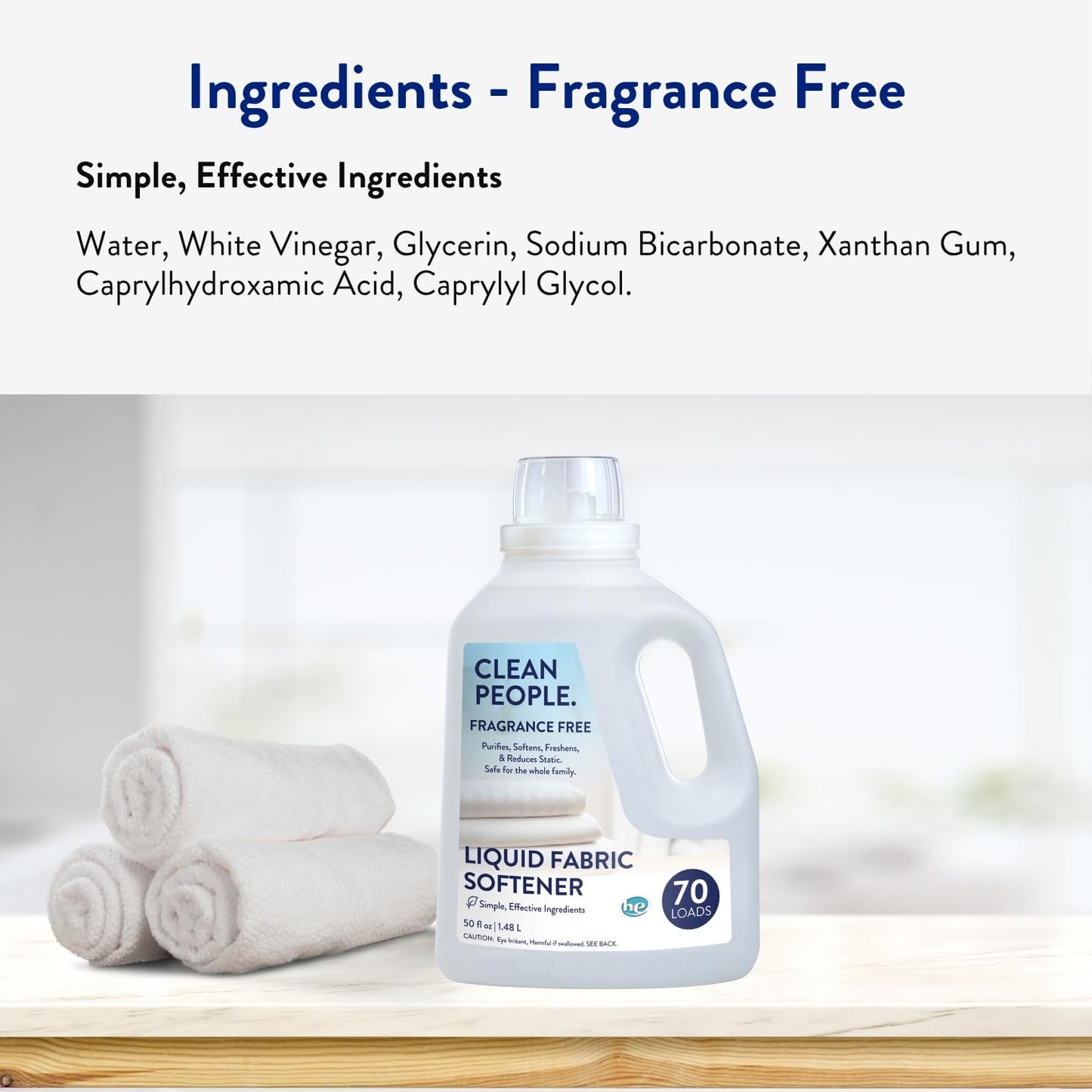 The Clean People Liquid Fabric Softener - Softens & Removes Static Cling - Vegan Scented Laundry Softener - Fragrance Free, 50 fl oz - 74 Loads