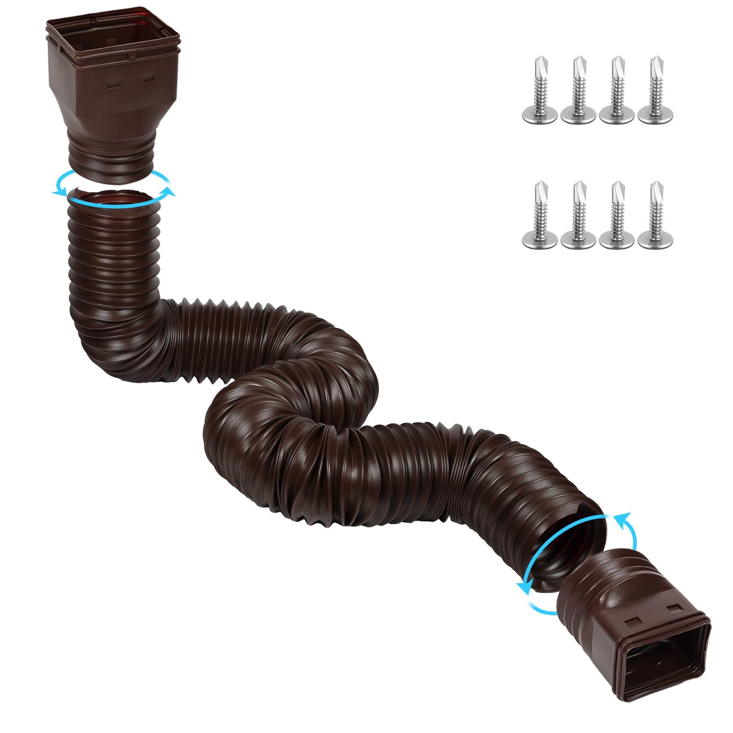 plusgutter 11.5ft Gutter Downspout Extensions Flexible, Drain Downspout Extender, Down Spout Drain Extender, Gutter Connector Rainwater Drainage, Extendable from 2.6ft to 11.5ft(Brown)