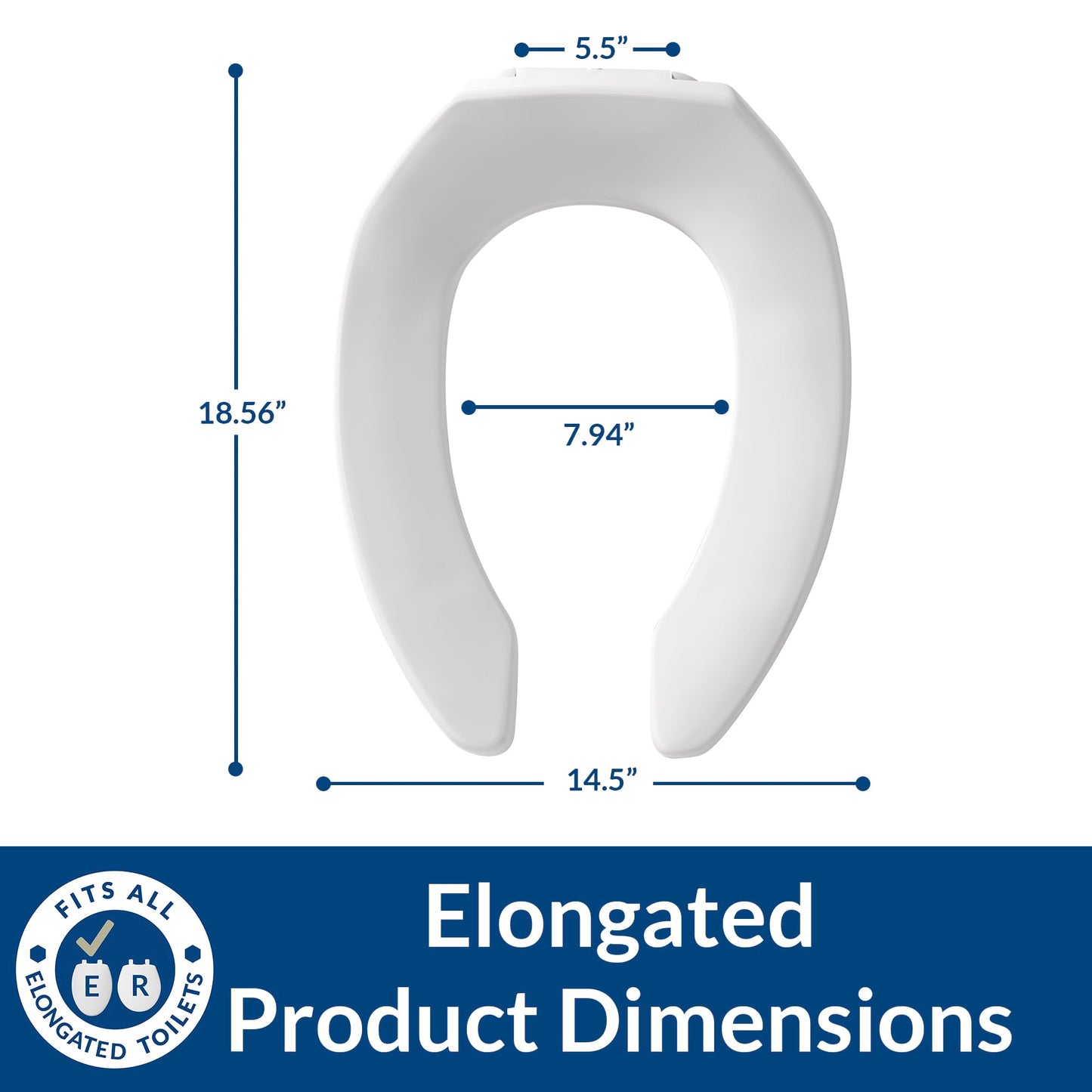 Bemis 1955CT 000 Commercial Plastic Open Front Toilet Seat with STA-TITE Commercial Fastening System, Elongated, White