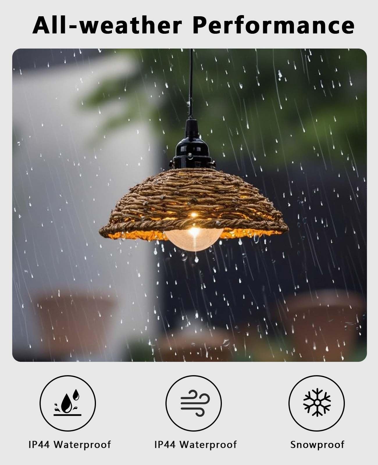 AVAMERY Outdoor Chandelier Lights Waterproof, Battery Operated Pendant Lights for Gazebo, Pergola, Patio, Porch, IP65 Weatherproof(3 Packs)