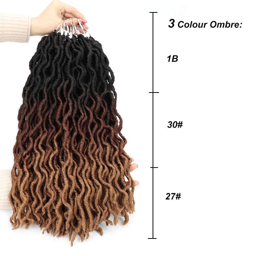 Eliza Wavy Gypsy Locs Ombre Crochet Hair 18" 8Packs/Lot Goddess Locs 100% Kanekalon Fiber Faux Locs African Roots Dreadlocs Synthetic Braiding Hair Extensions for Black Women(18",OM3T30/27)