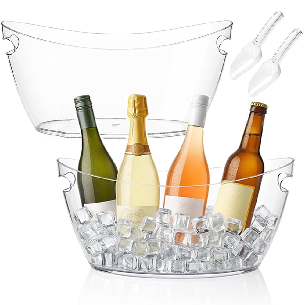 2 PCS Ice Buckets for Parties (5.5L)& Ice Bucket Scoop,Clear Acrylic Champagne Beer Tub Mimosa Bar Supplies, Drinks Beverage Tub for Cocktail Bar, Wine, Beer, Soda